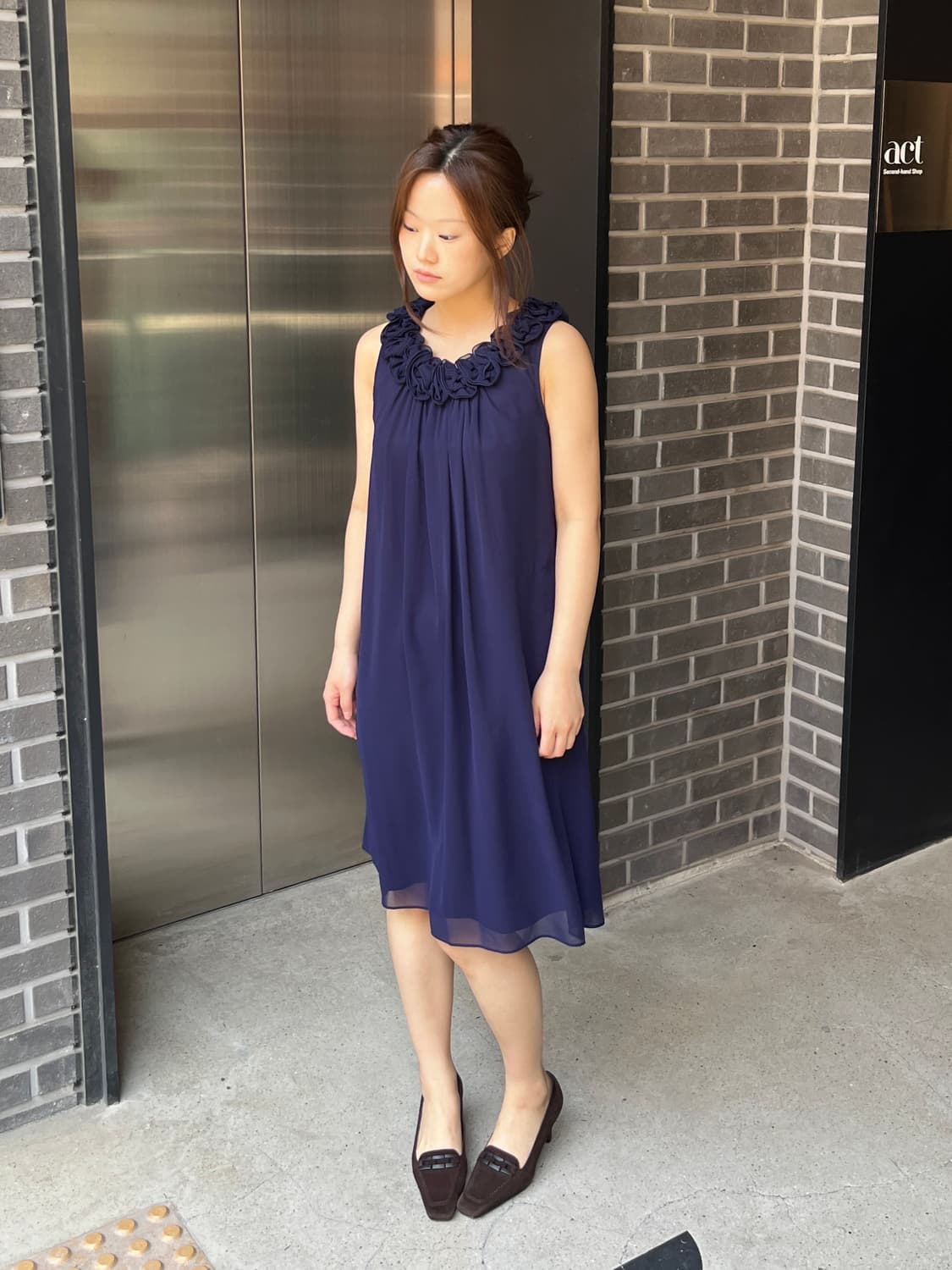 로즈 쉬폰 드레스 딥블루 상품이미지2