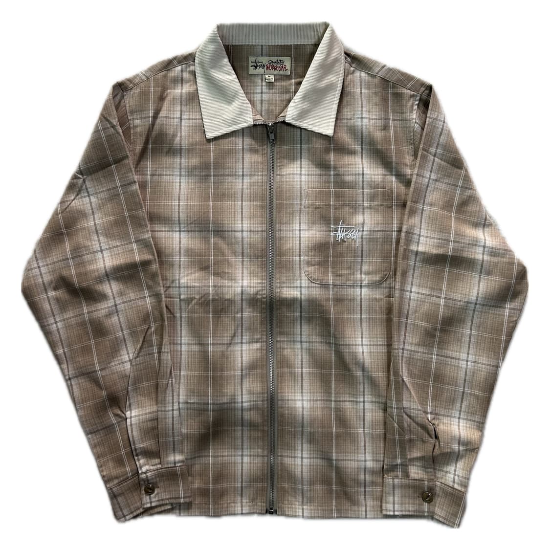 스투시 프랭크 플레이드 집업 셔츠 탄 M 상품이미지1