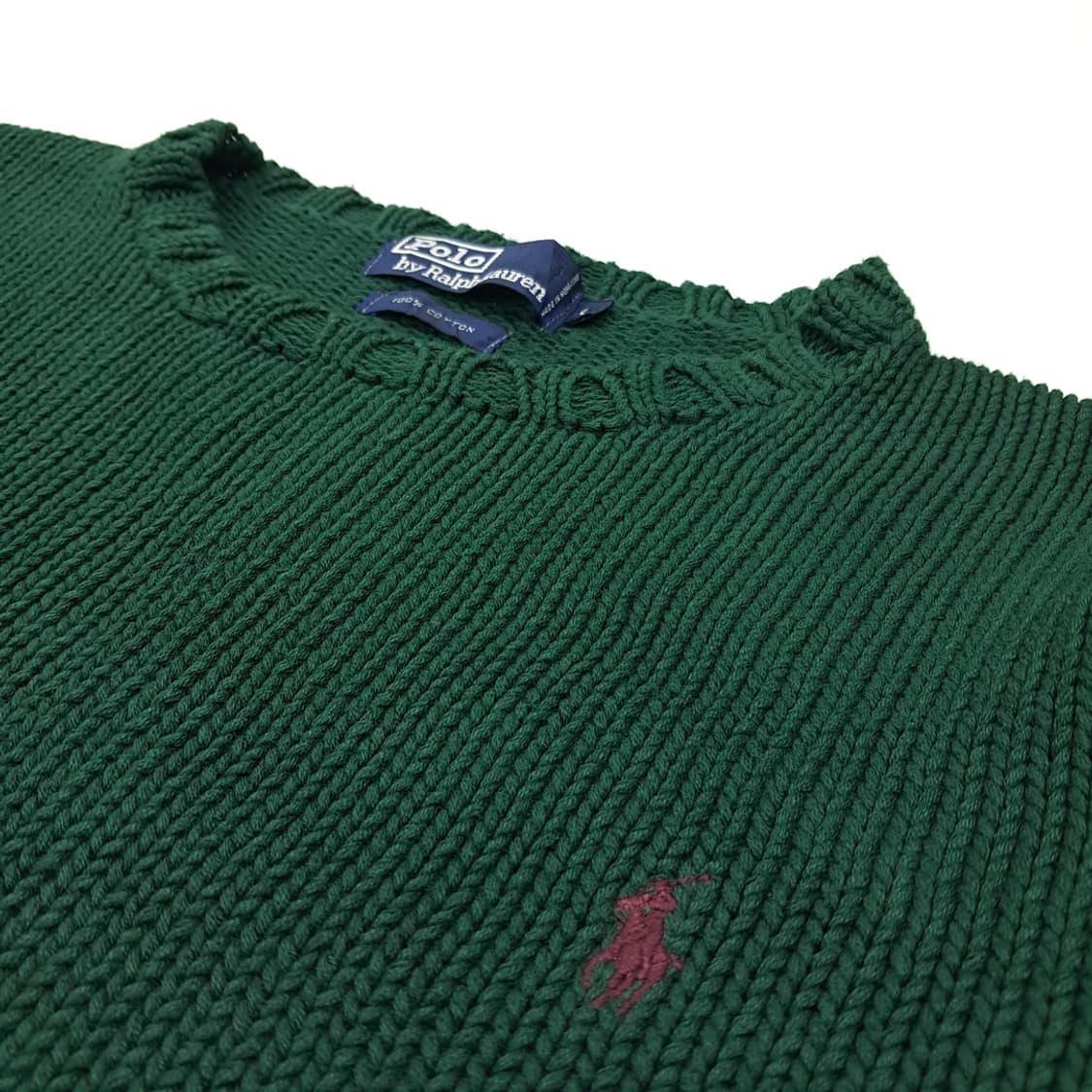 CL044 L 폴로 랄프로렌 포레스트 그린 헤비 코튼 라운드 니트 상품이미지4