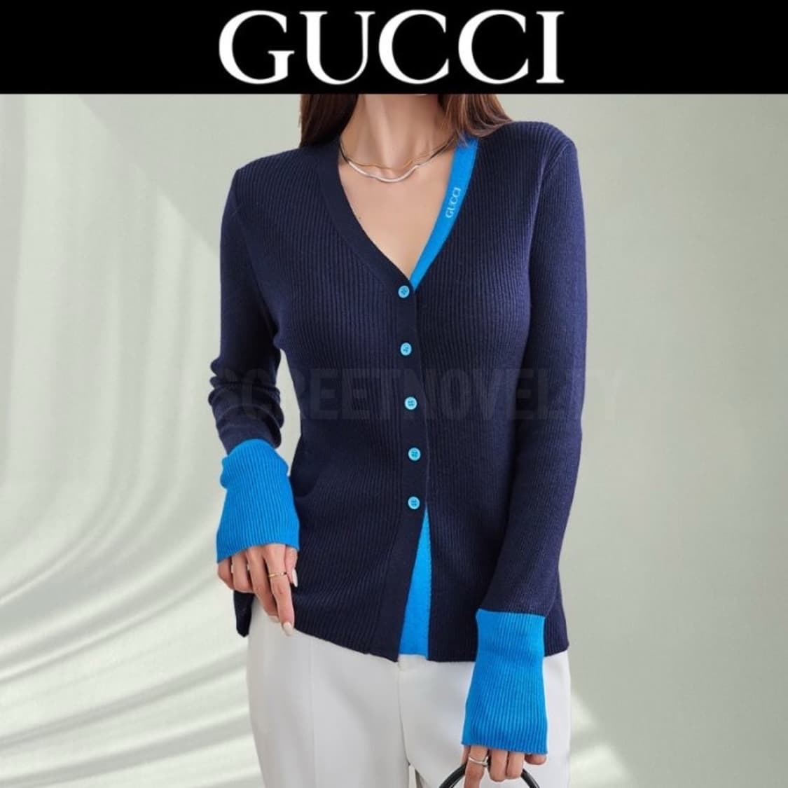 구찌 골지 이중배색가디건 상품이미지5