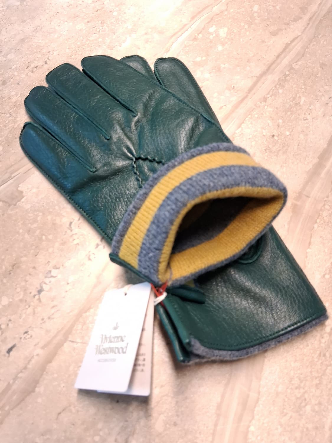 비비안웨스트우드 남성용 V 스티치 가죽 장갑 다크 그린 (새상품) 상품이미지6