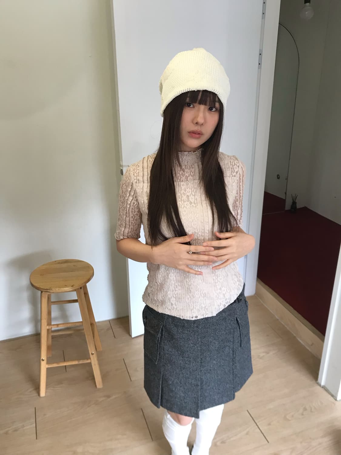 회색 밸트 랩스커트 상품이미지5