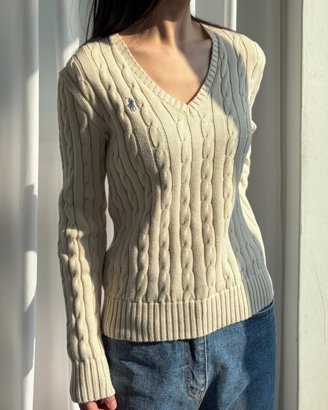 [S-M]폴로 랄프로렌 꽈배기 케이블 브이넥 코튼 니트 상품이미지1