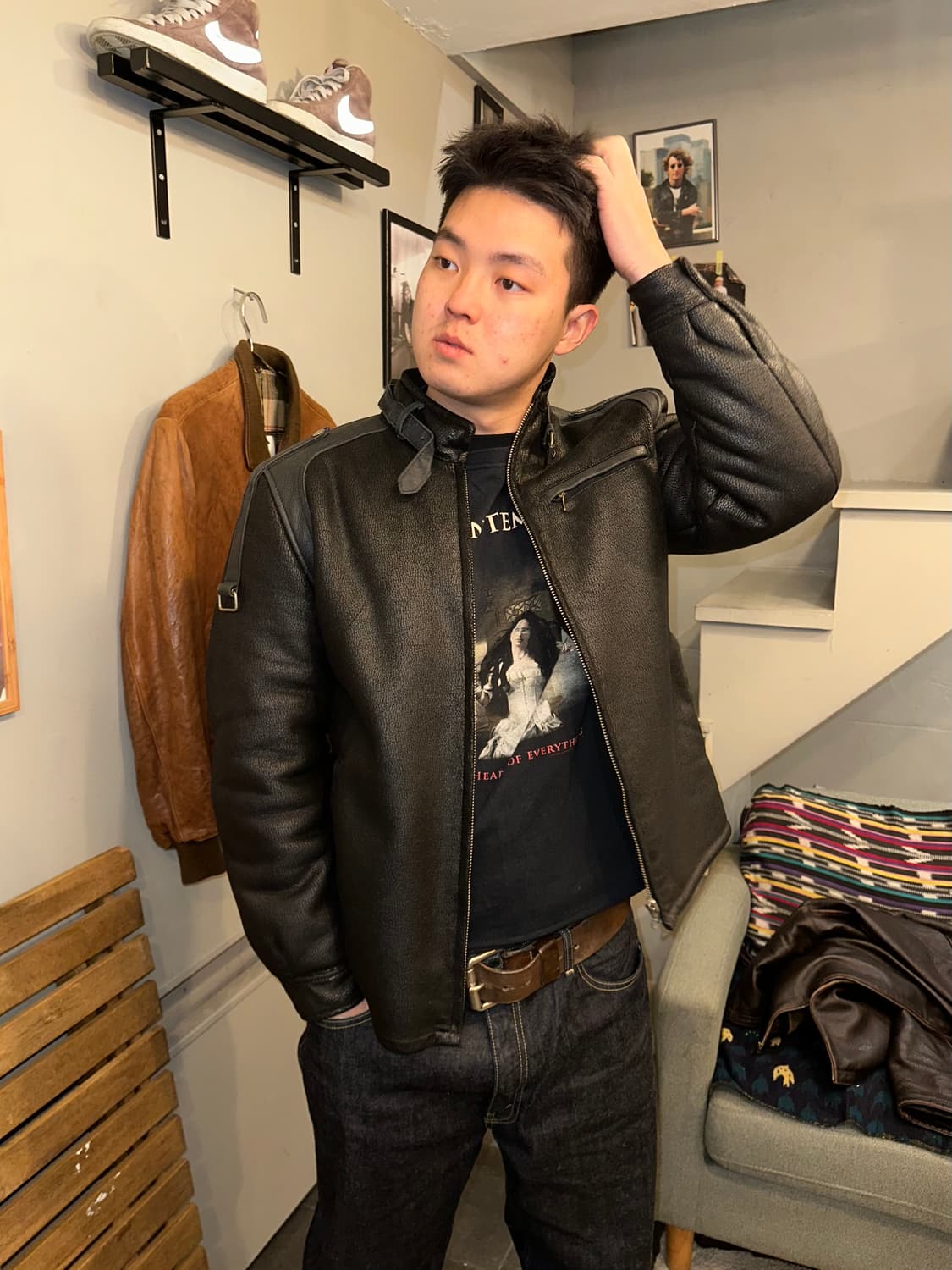 90’s Japanese leather rider shape jacket 상품이미지1