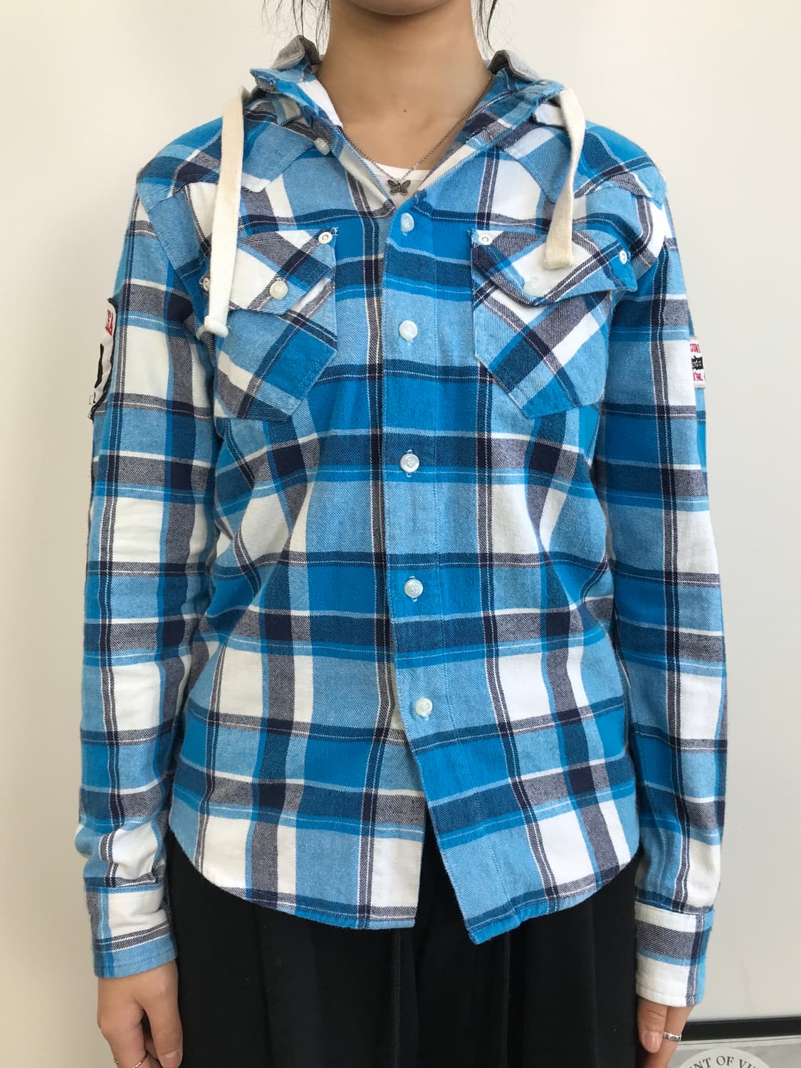 JPN Blue Plaid Hooded Shirt 상품이미지2