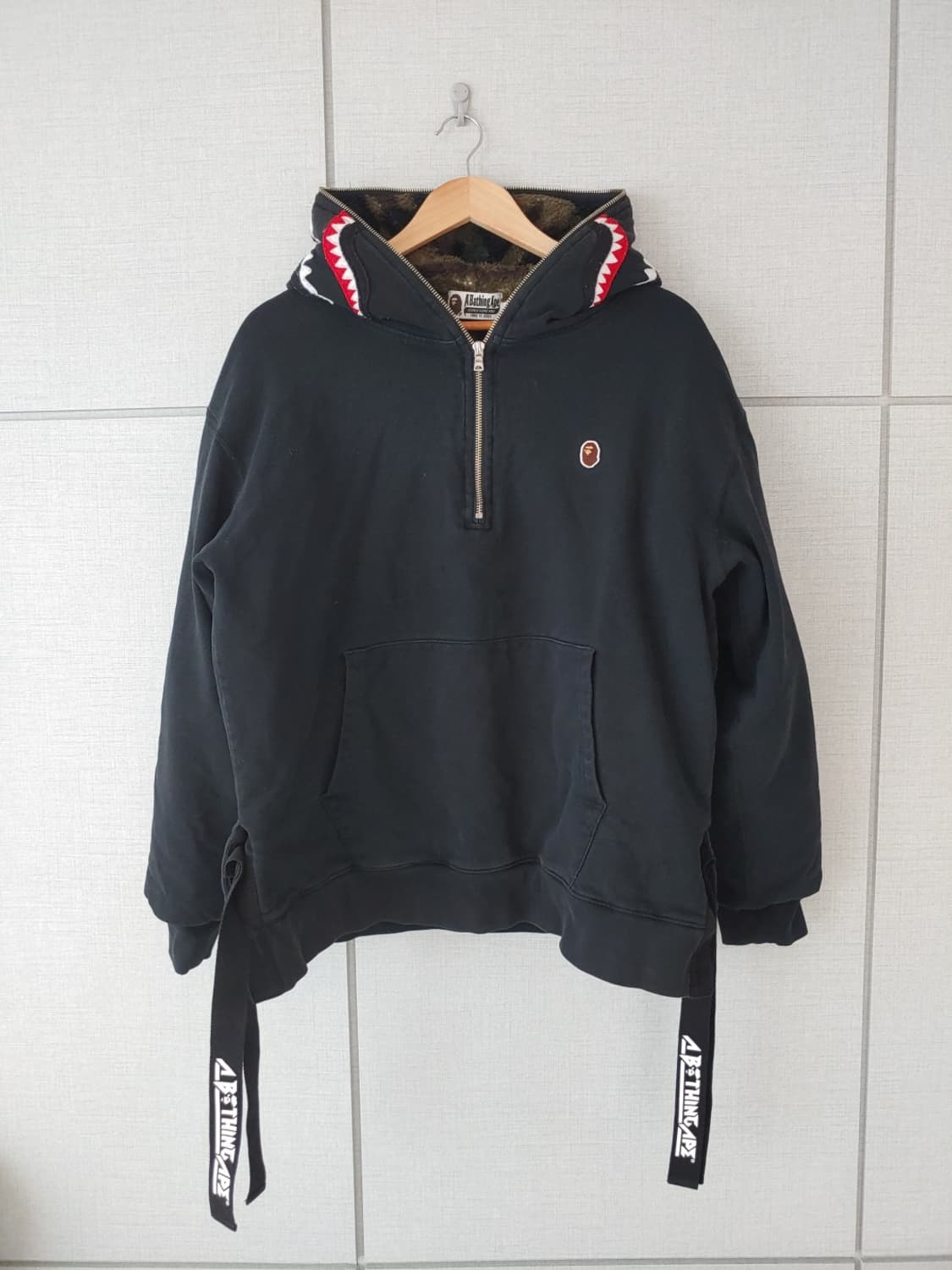 [L] 베이프 1ST 그린 카모 플리스 샤크후드 반집업 상품이미지1