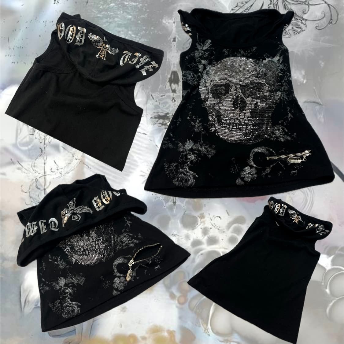 Punk Cubic Skull Hoodie sleeveless 상품이미지9