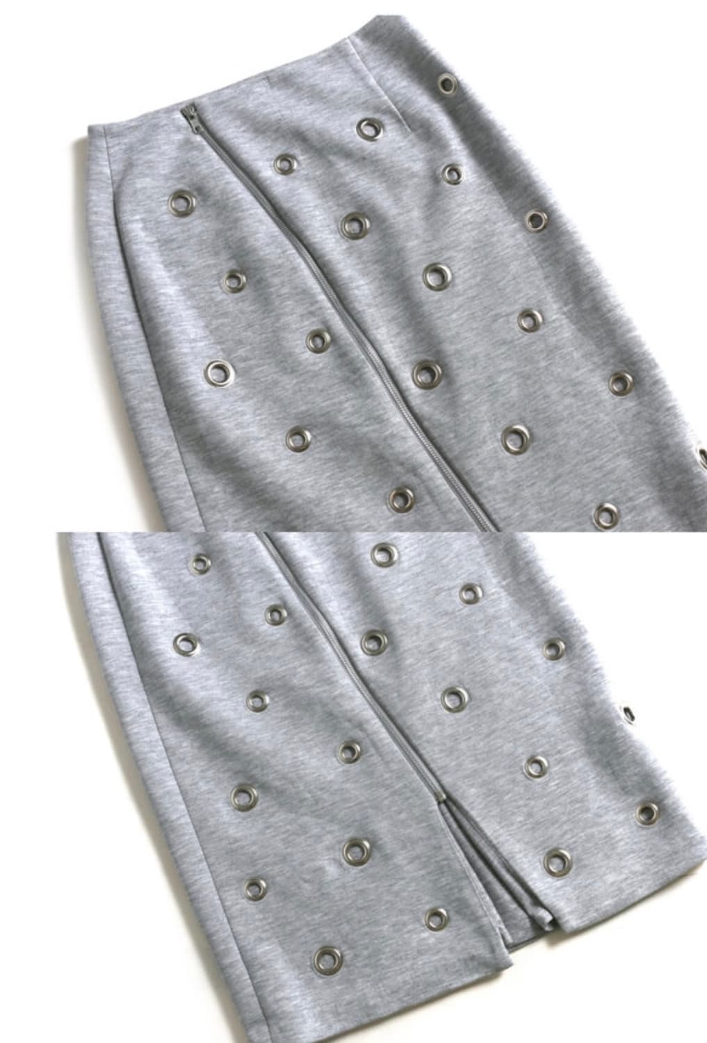 La ciel bleu 아일렛 저지 스커트 미디 스커트 그레이 상품이미지3