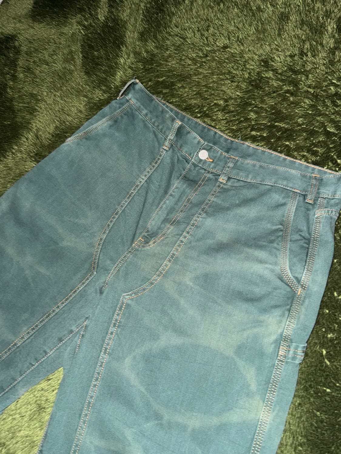 [XL] 디스이즈네버댓 크랙 프린트 더블니 카펜터 팬츠 그린 상품이미지2