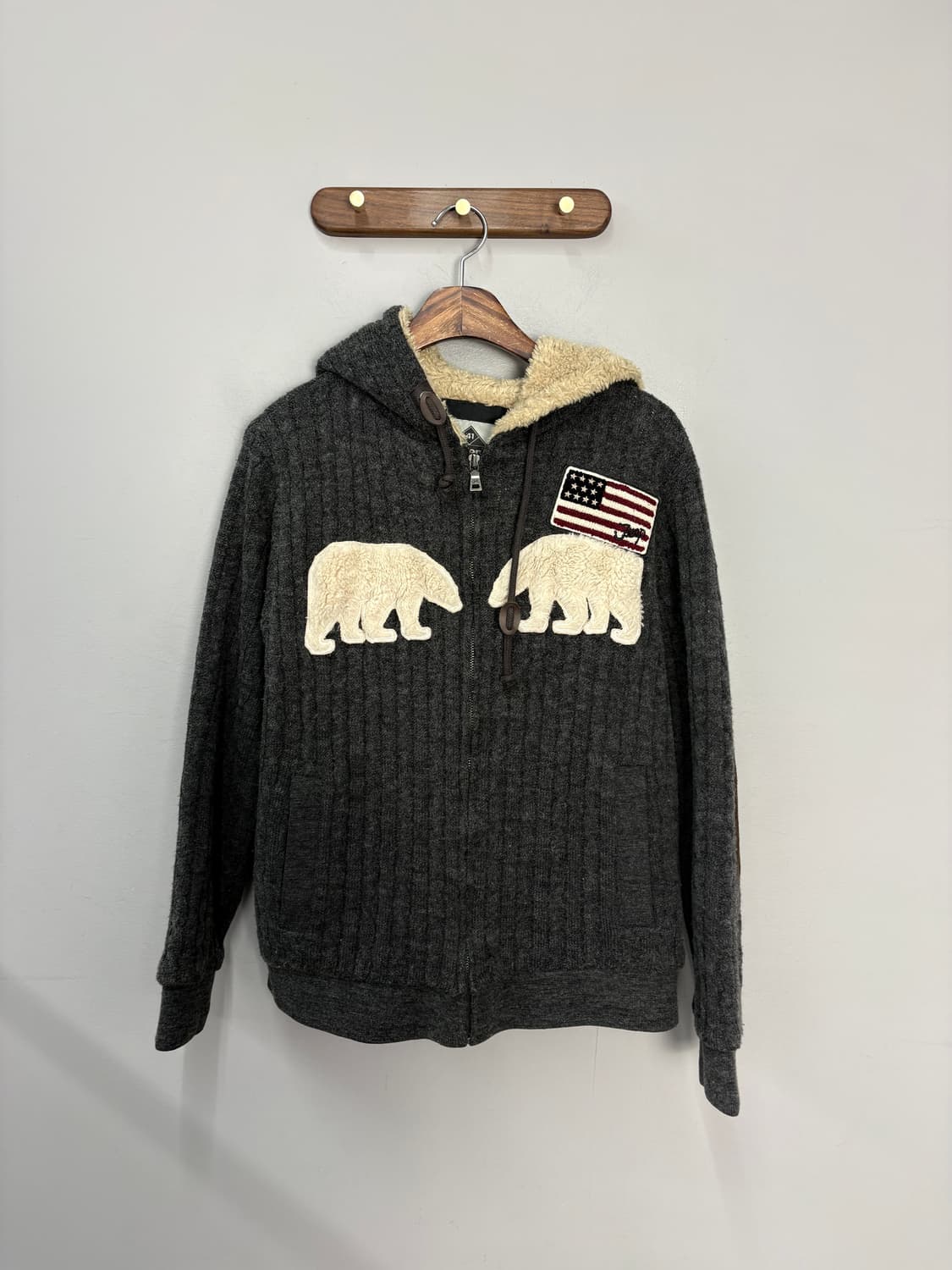 지프 곰패치 성조기 니트 후드집업 A3636 상품이미지2