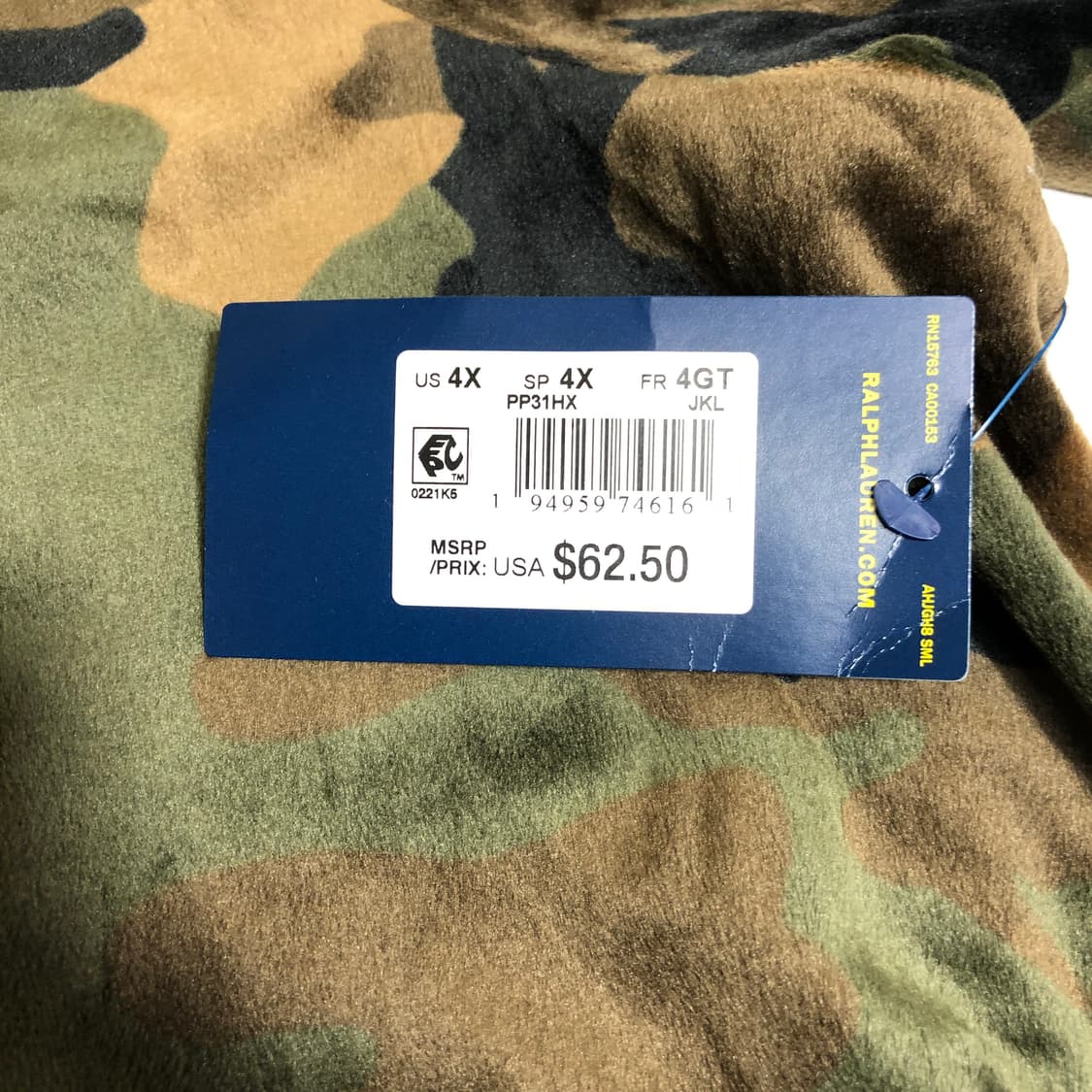 새상품) 폴로 랄프로렌 카모 슬립 수면 후드티 4XL 상품이미지4