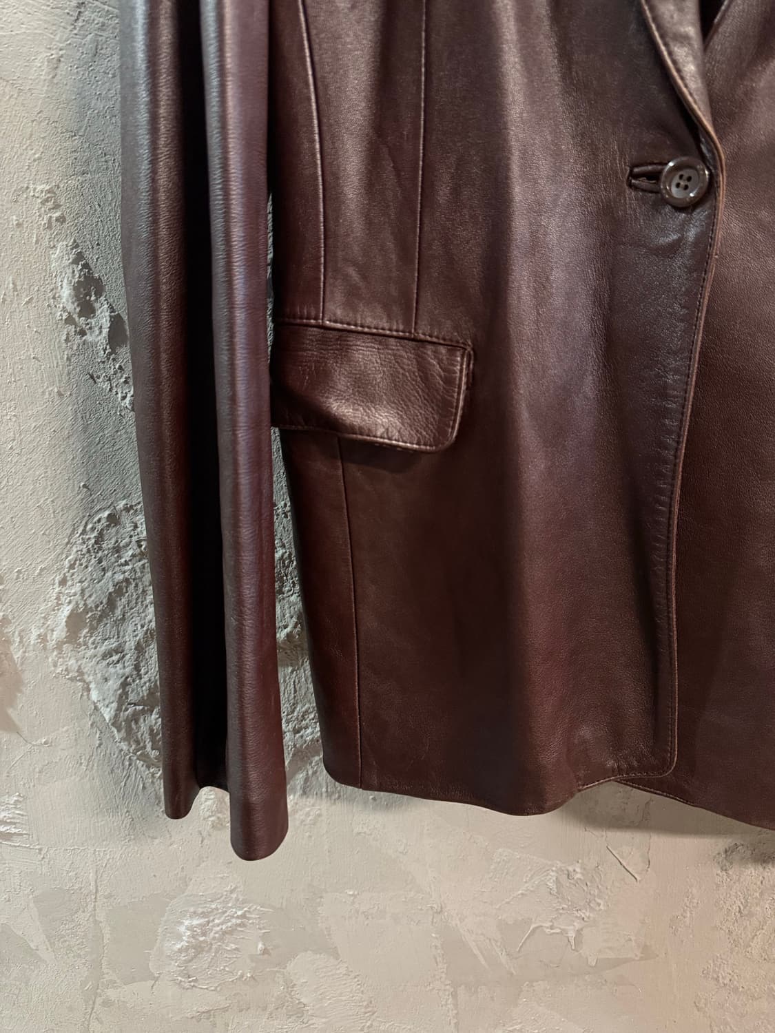 M 로보 ROBO 양가죽 테일러드 원버튼 레더 자켓 버건디브라운 상품이미지2