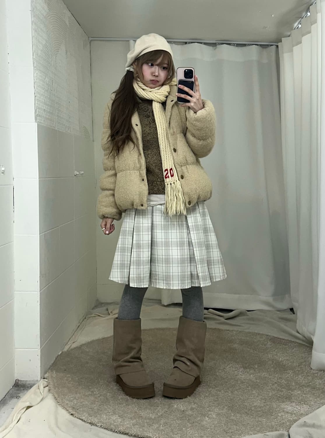 아이보리 베이지 모리걸 하구미 패딩 코디세트 상품이미지1