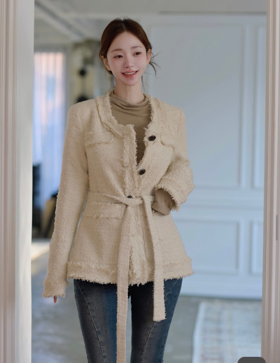 카인다미 프린지 트위드 패딩 코트(하트시그널 지민 착용) 상품이미지5