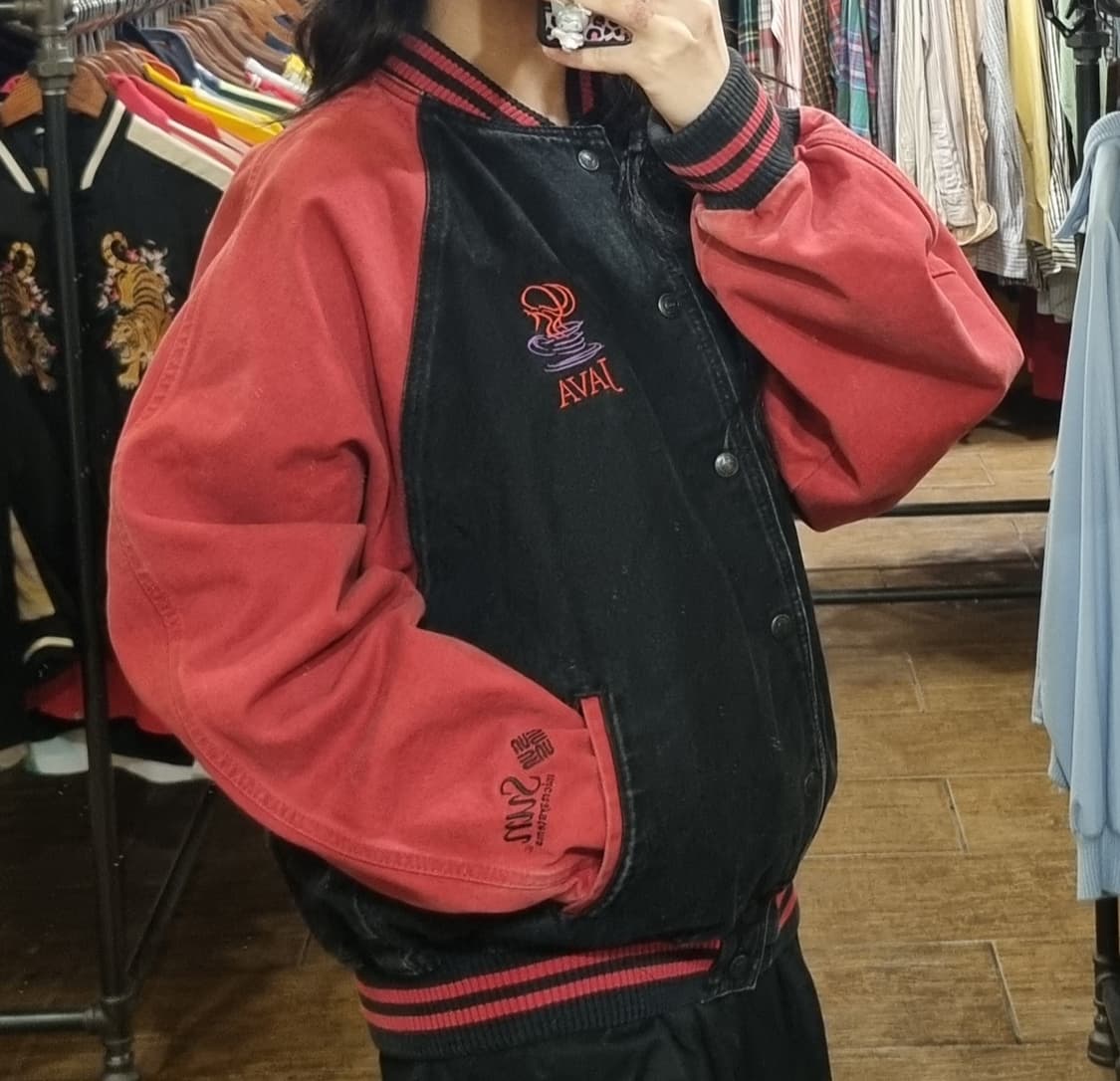 [Hi] vtg 빈티지 데님 바시티 자켓 레드 상품이미지2