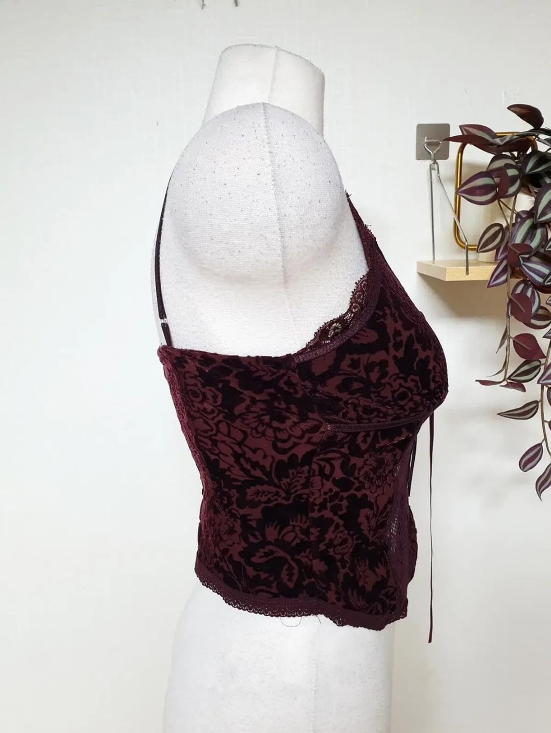 익스프레스 벨벳 레이스 버건디 코르셋 탑 뷔스티에 상품이미지8
