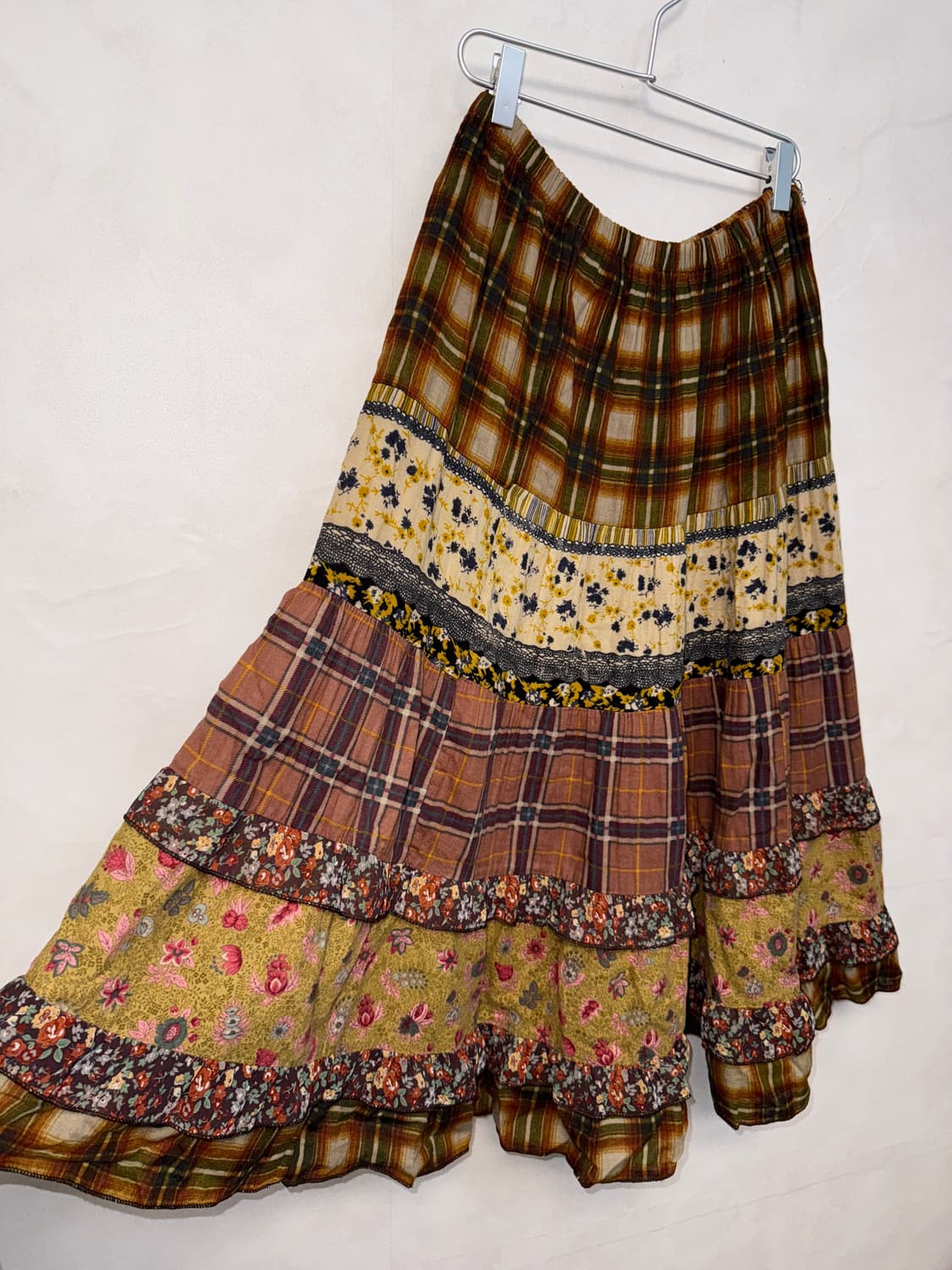 Brown bohemian floral check cancan skirt 상품이미지2