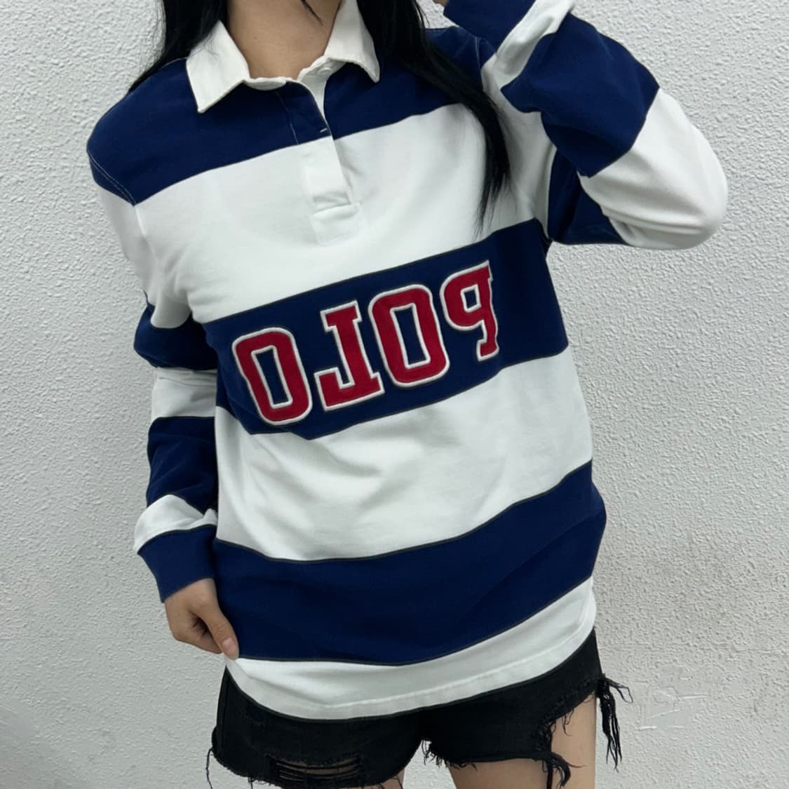 폴로 랄프로렌 빅로고 네이비 단가라 럭비티 M 상품이미지1