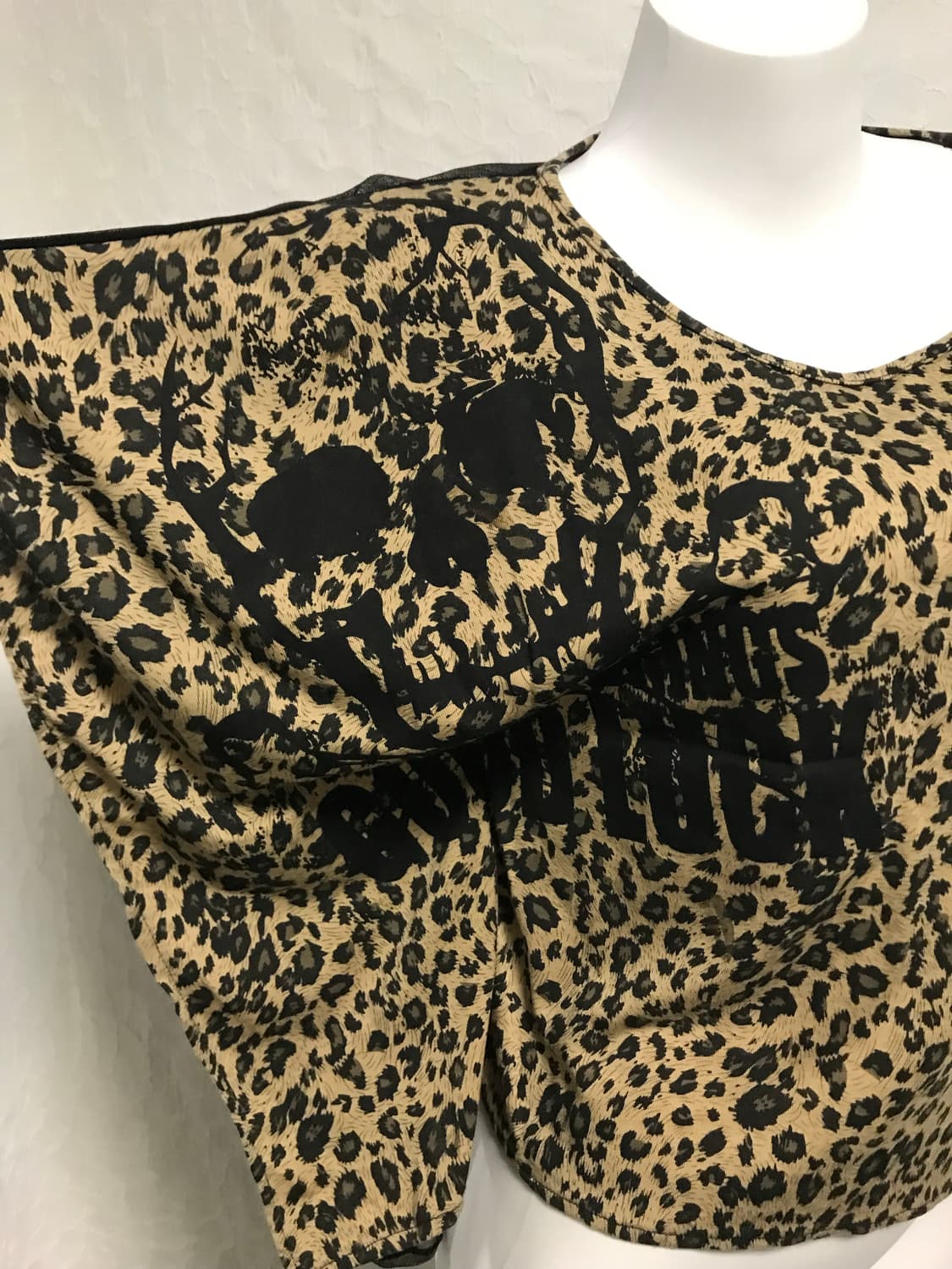 빈티지 갸루 펑크 해골 레오파드 가오리핏 시스루 슬리브리스 탑 상품이미지5