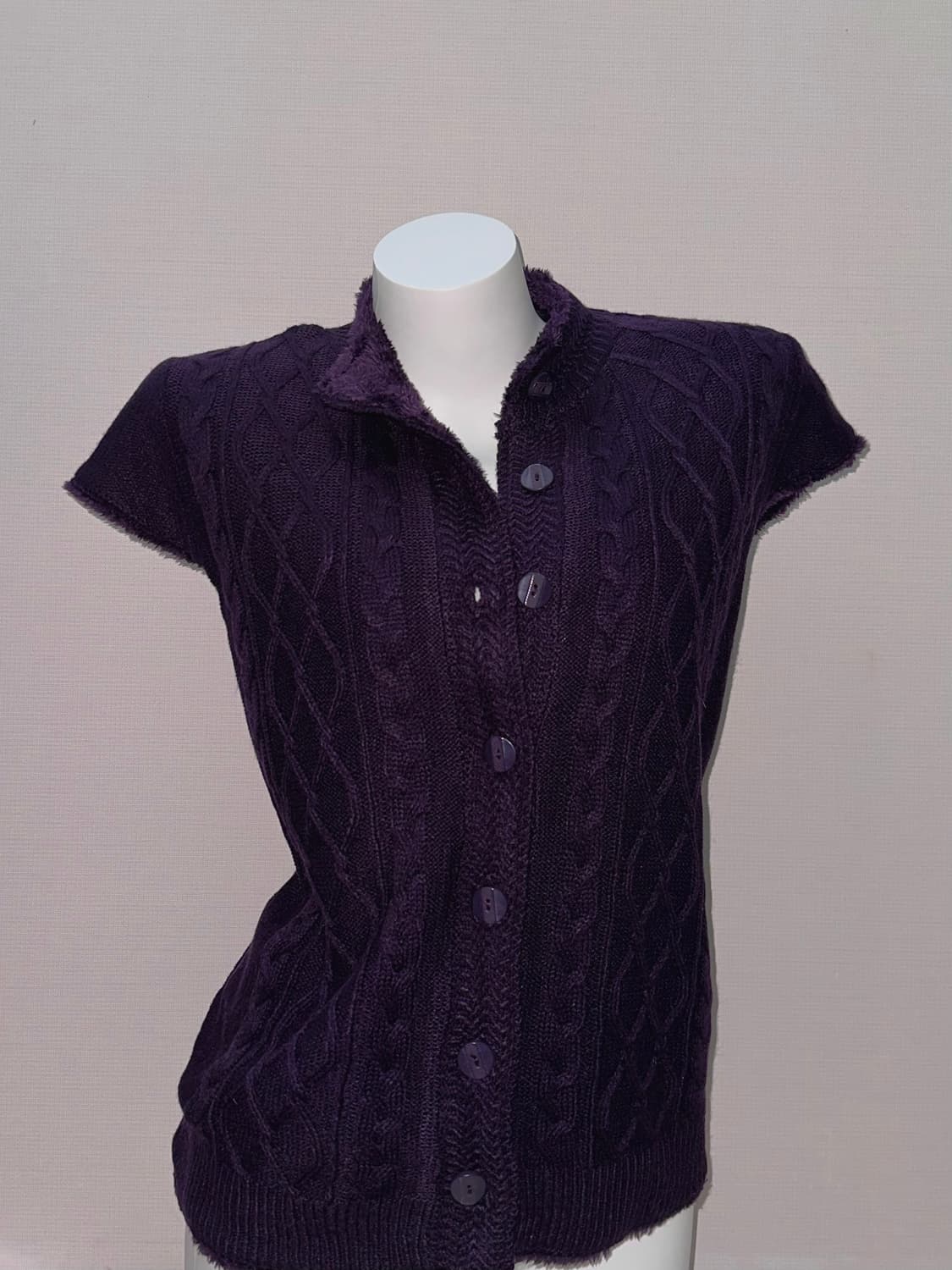 빈티지 퍼플 퍼 반팔 가디건 상품이미지1