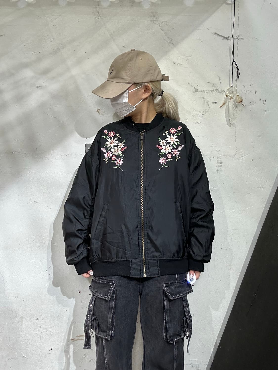 일본 빈티지 COLZA 블랙 자수 스카잔 봄버 항공 잠바 L 상품이미지2