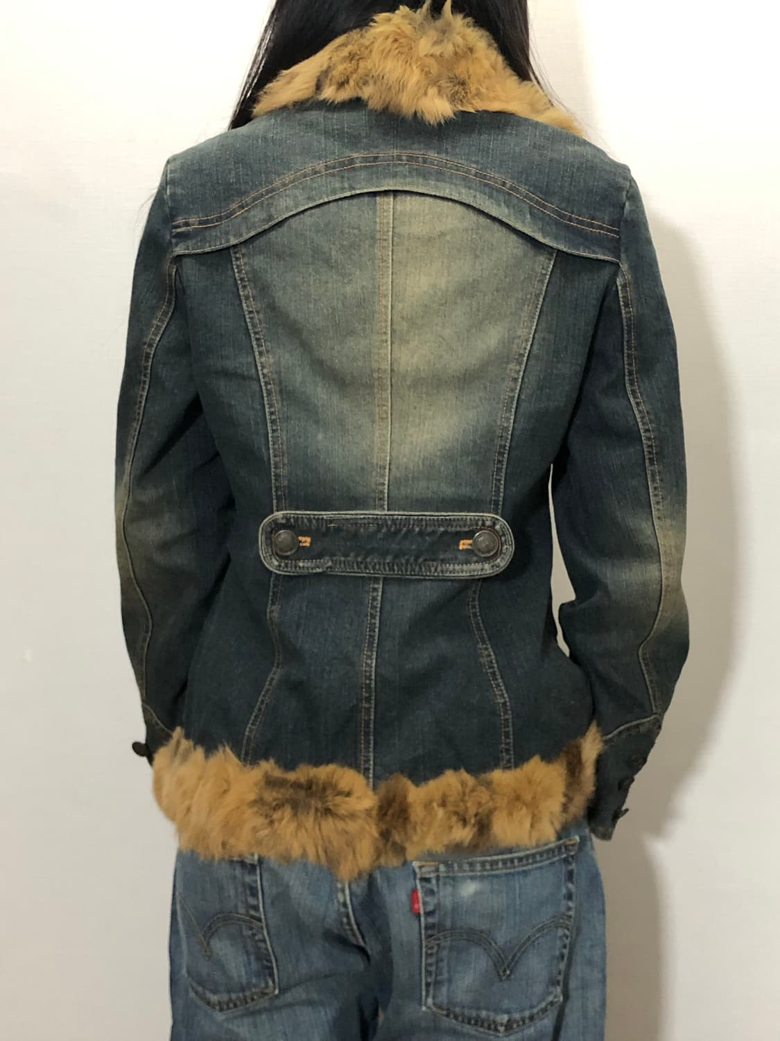 빈티지 브라운 래빗 퍼 데님 자켓 상품이미지9