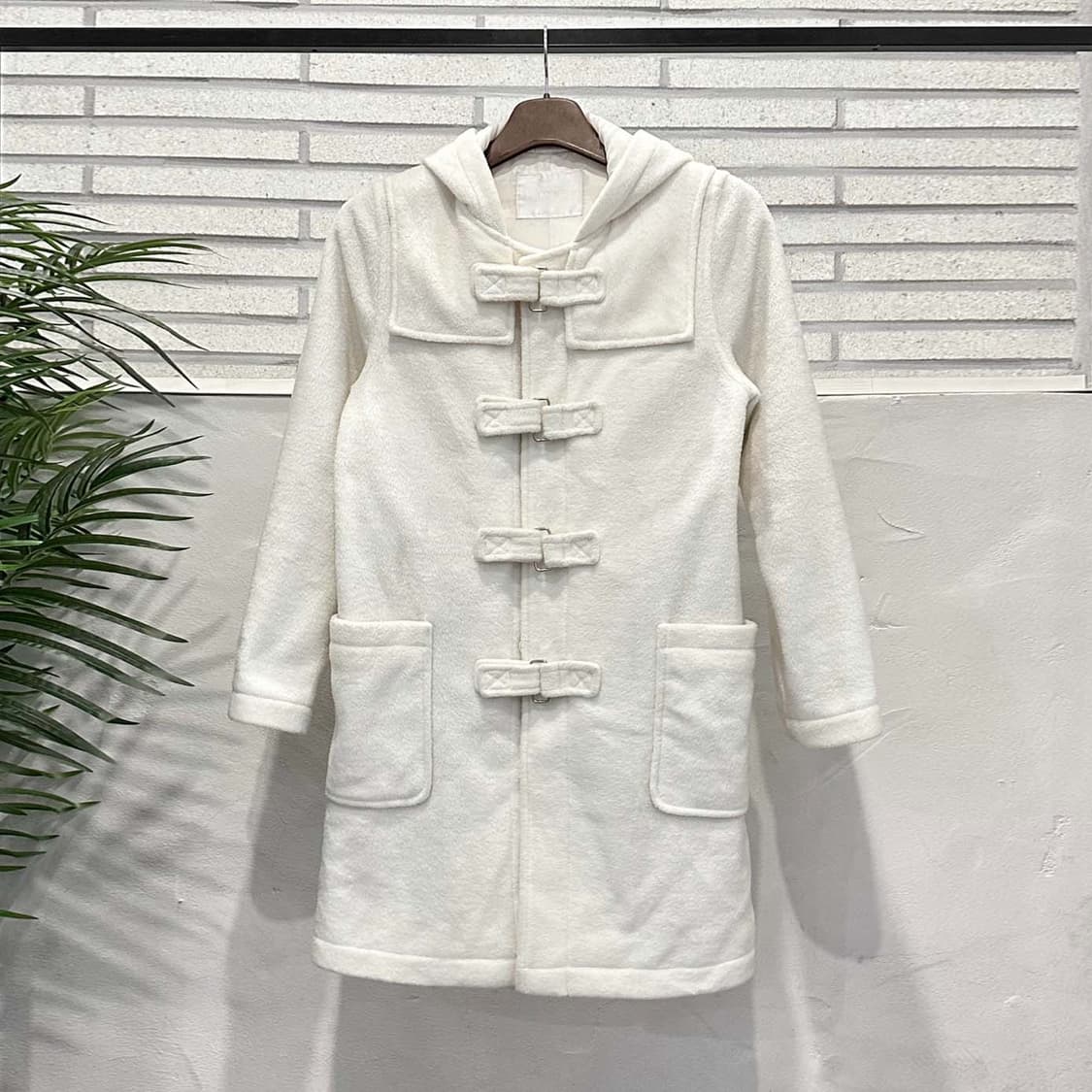 JPN VINTAGE 후드 롱코트 투포켓 벨크로 디테일 화이트 상품이미지2