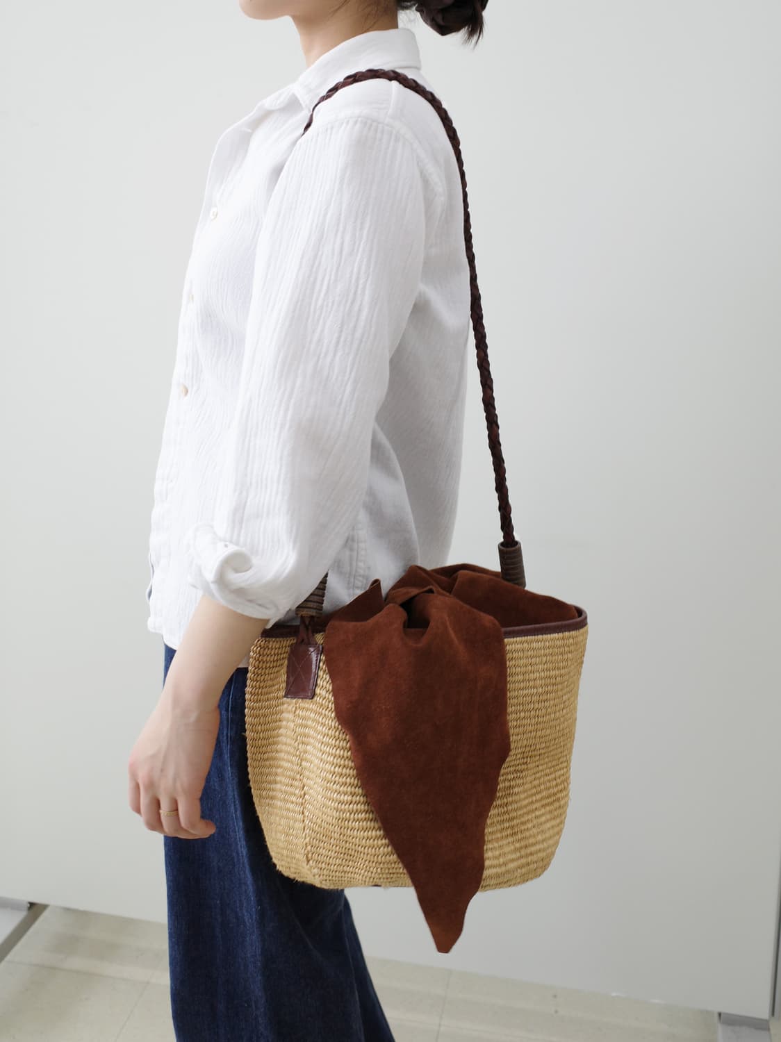 Straw Basket & Leather 숄더백 상품이미지2