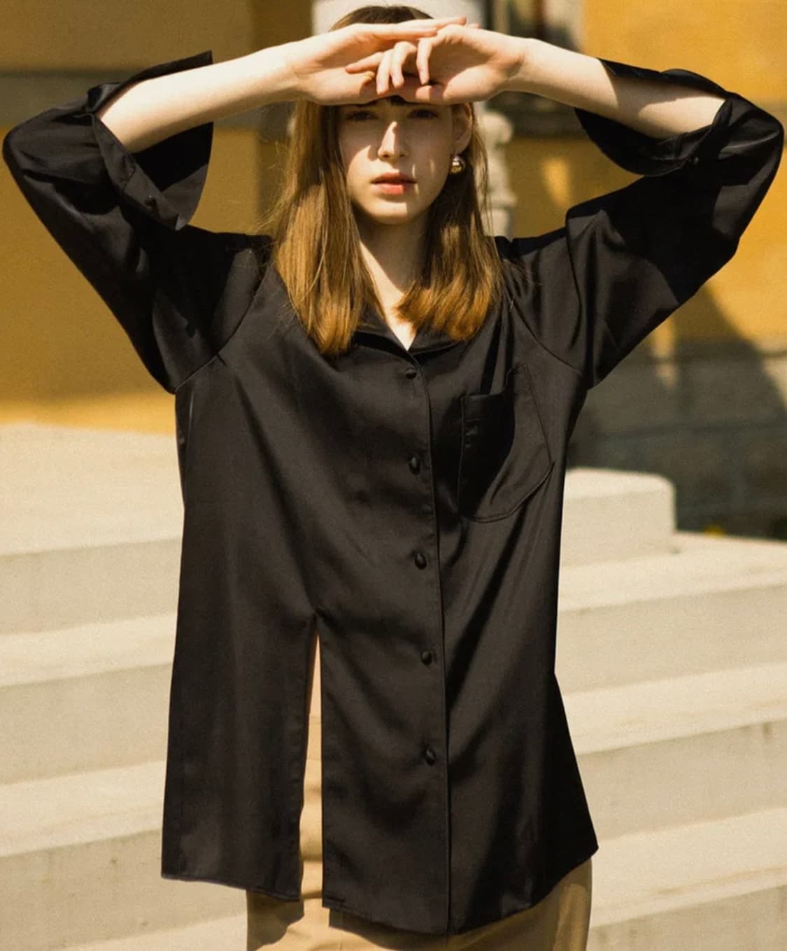 [M]던스트 Slit 블라우스 셔츠/블랙 상품이미지2