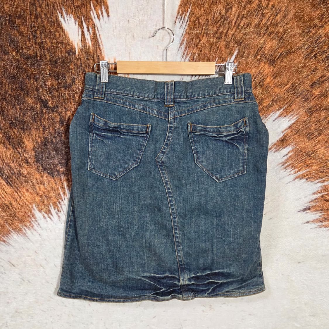 일본 빈티지 진청 워싱 버튼 미디 스커트 상품이미지4