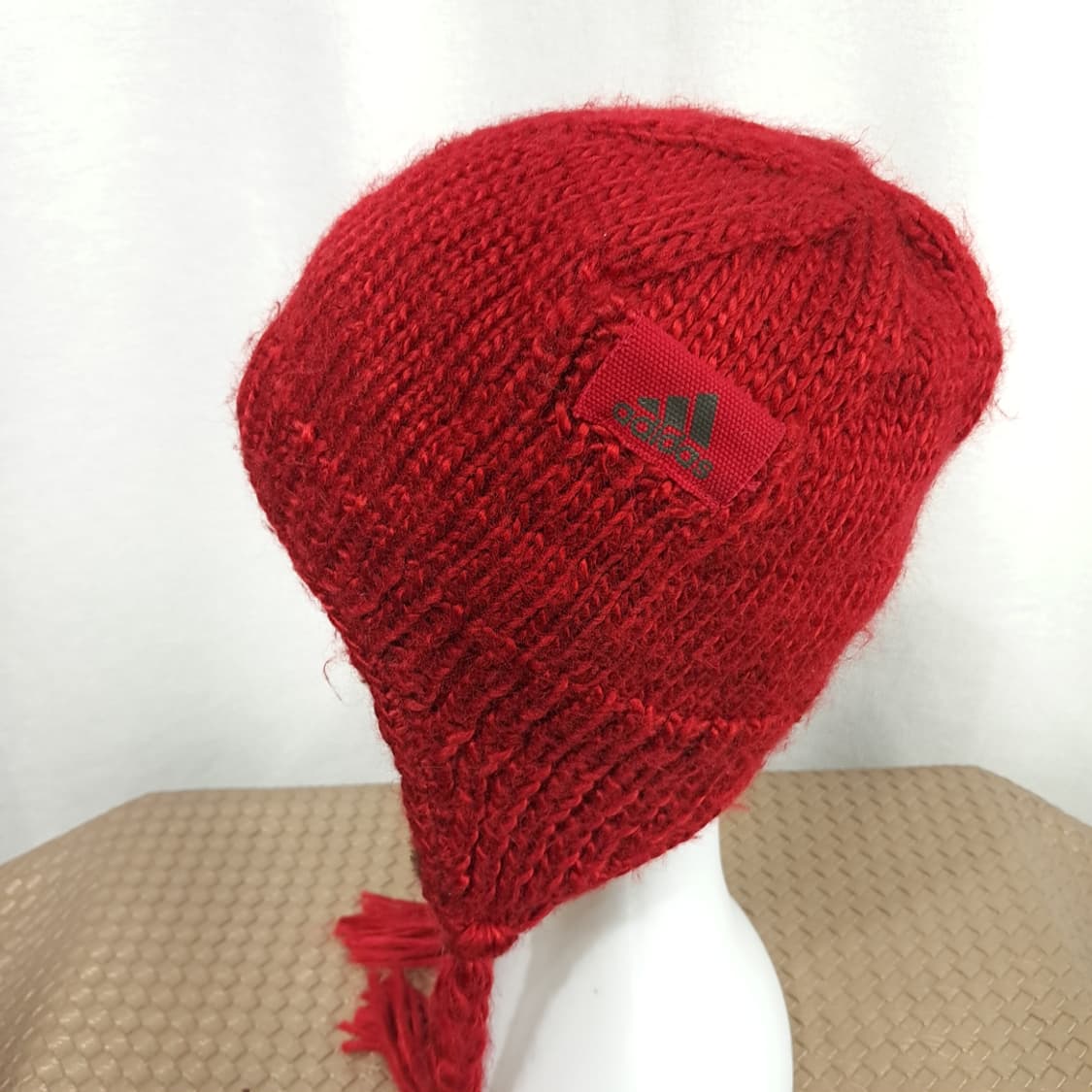 00s Adidas Red Knit Earflap Hat P1999 상품이미지3