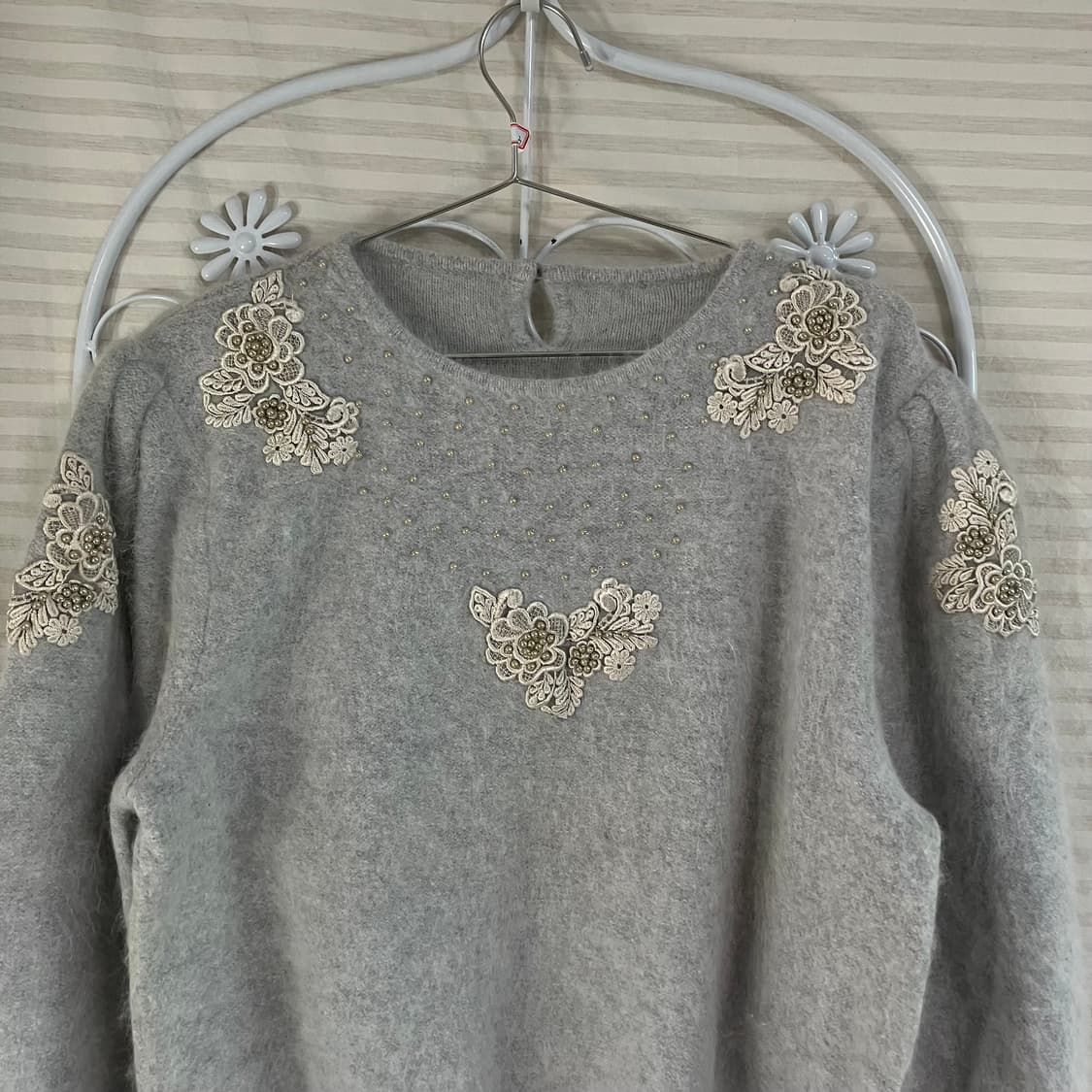 빈티지 스카이 블루 플라워 진주 니트 821 y2k 스트릿 모리 갸루  상품이미지3