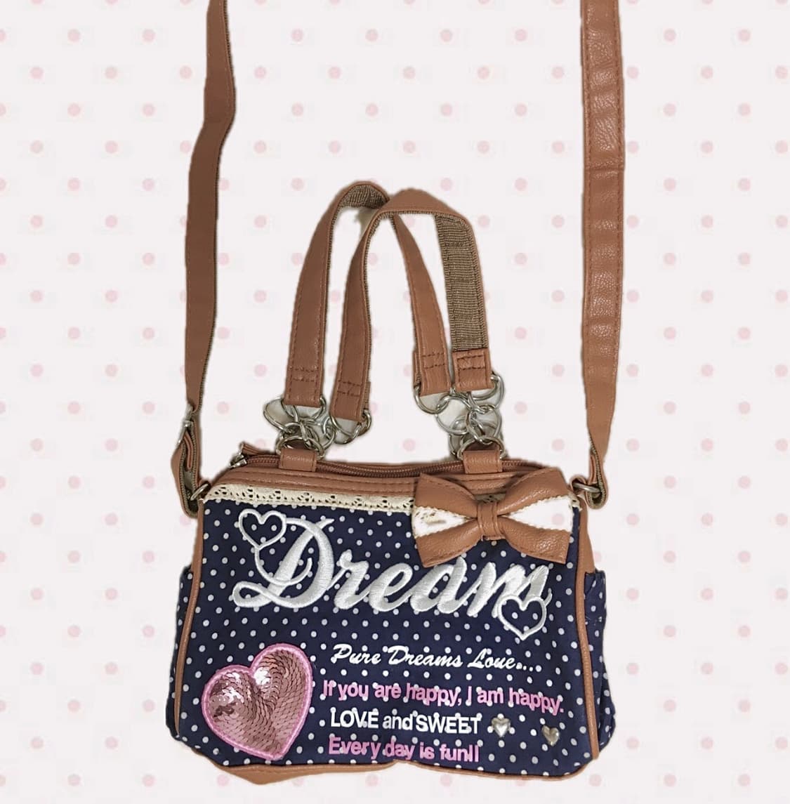 dreamy 핀터레스트 빈티지 charm 라떼갸루 도트 크로스백 가방 상품이미지1