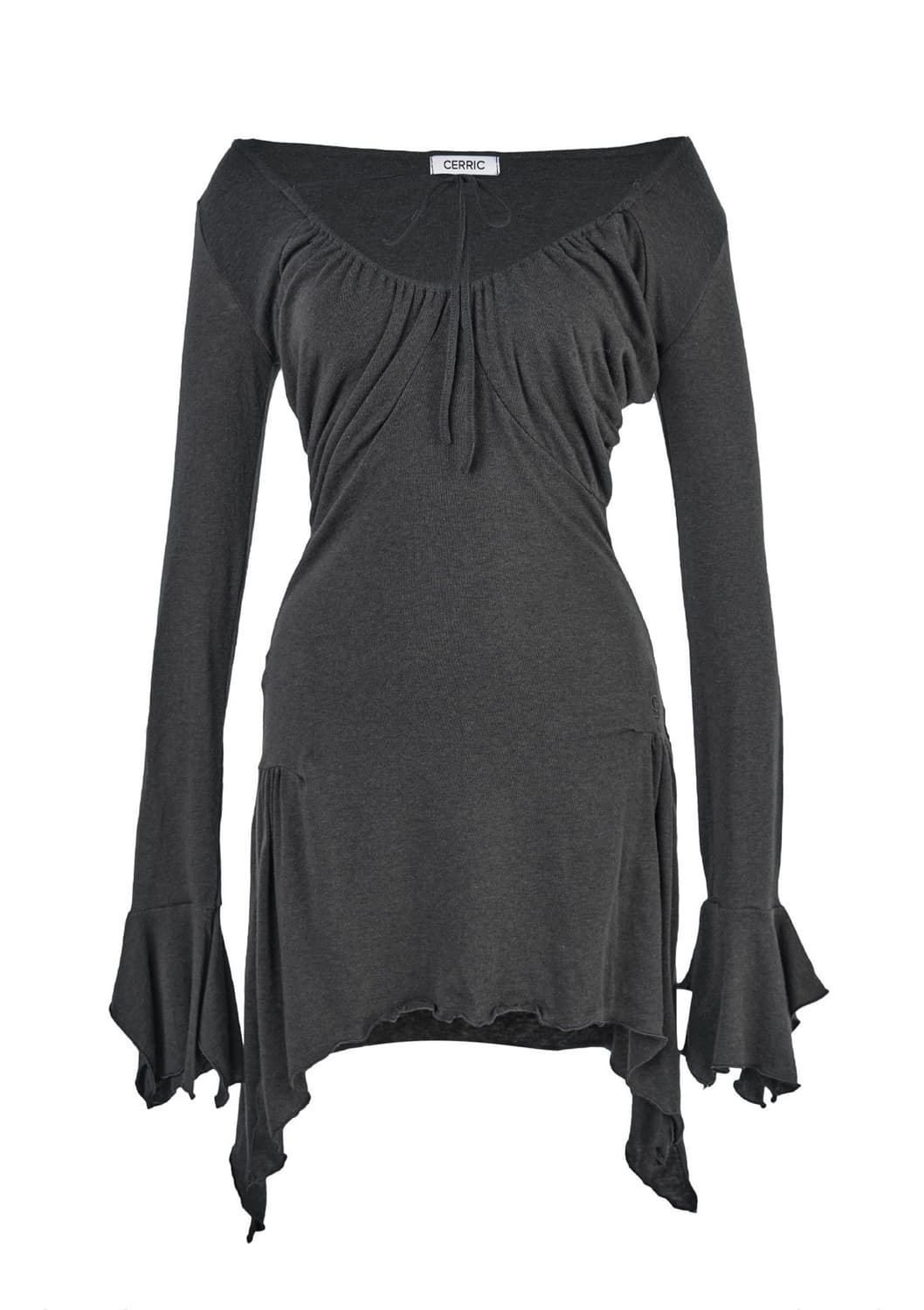 CERRIC SHIRRING SHEER MINI DRESS / 차콜 상품이미지1