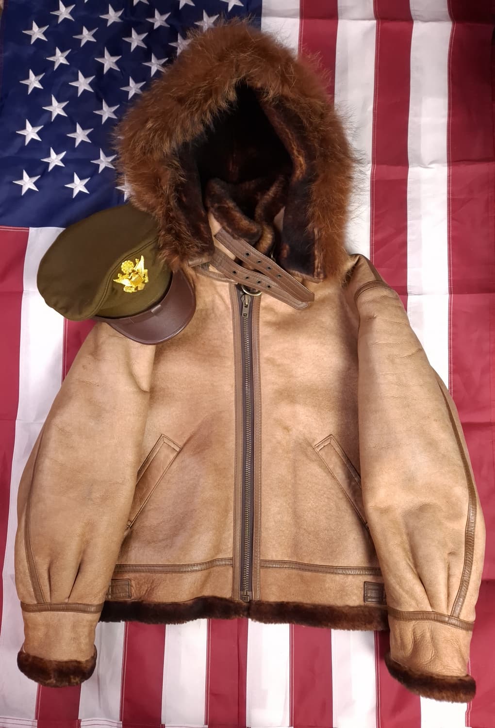 90's 국내산 미공군 B-3 TYPE 천연가죽 항공 폭격기 무스탕 상품이미지1