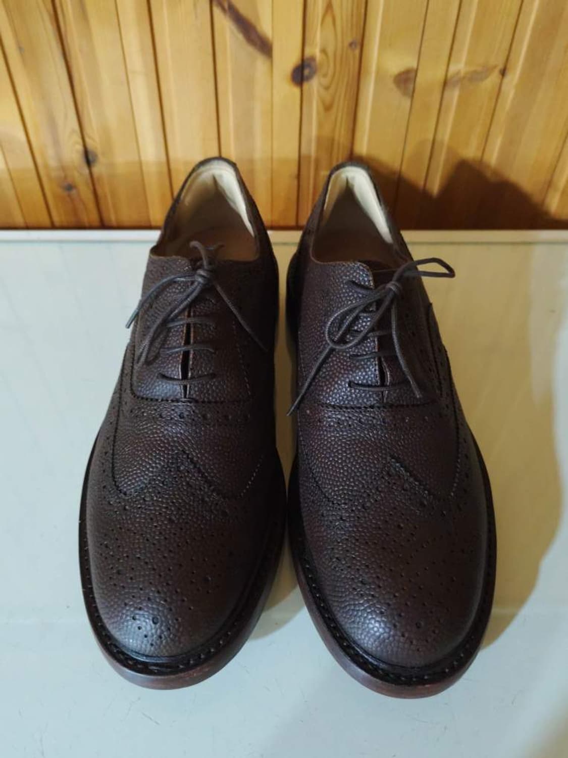 270mm 엘칸토 브라운 가죽 구두 우드솔 상품이미지4
