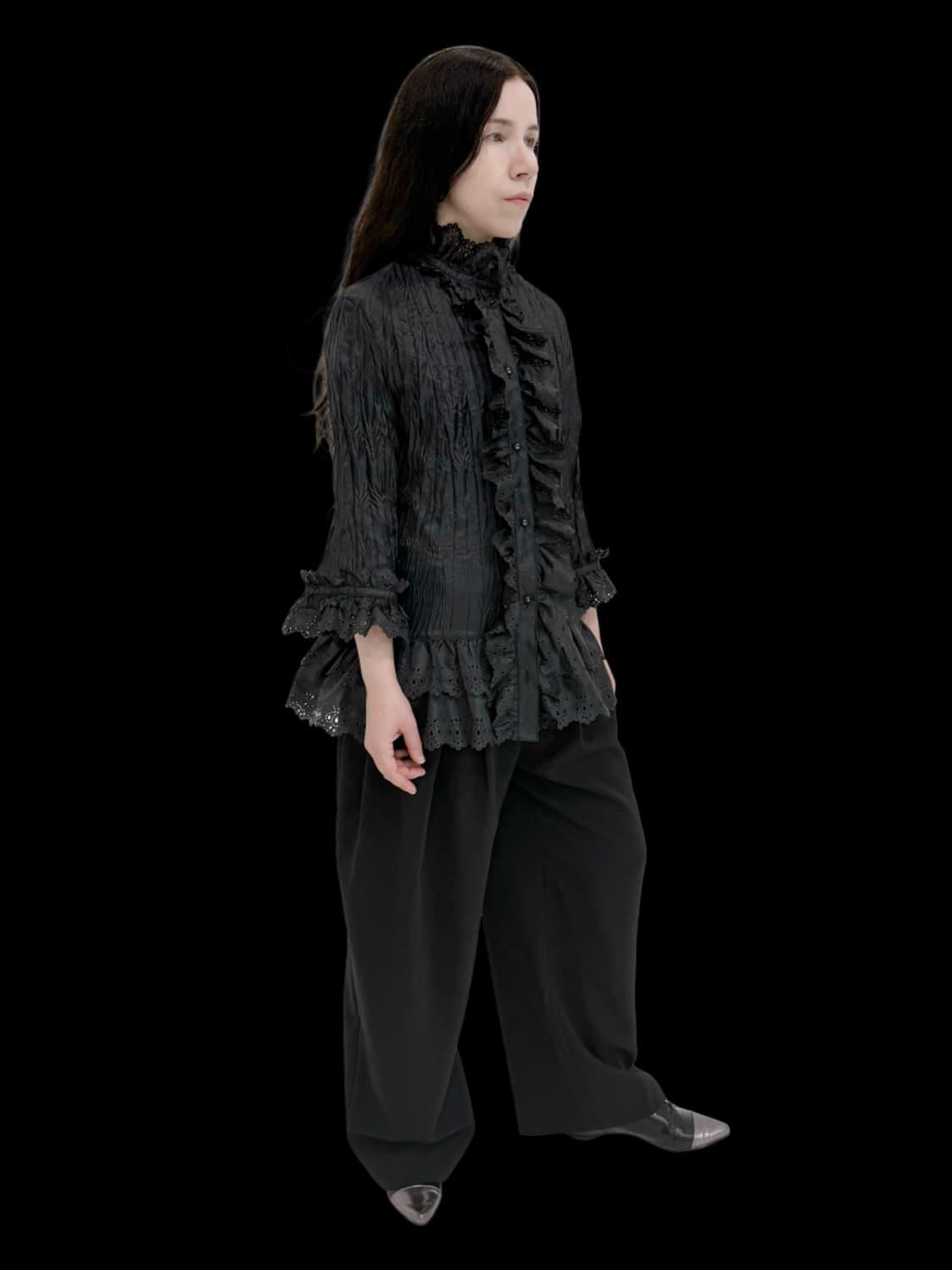 Thornel Punching Blouse - Black 상품이미지3