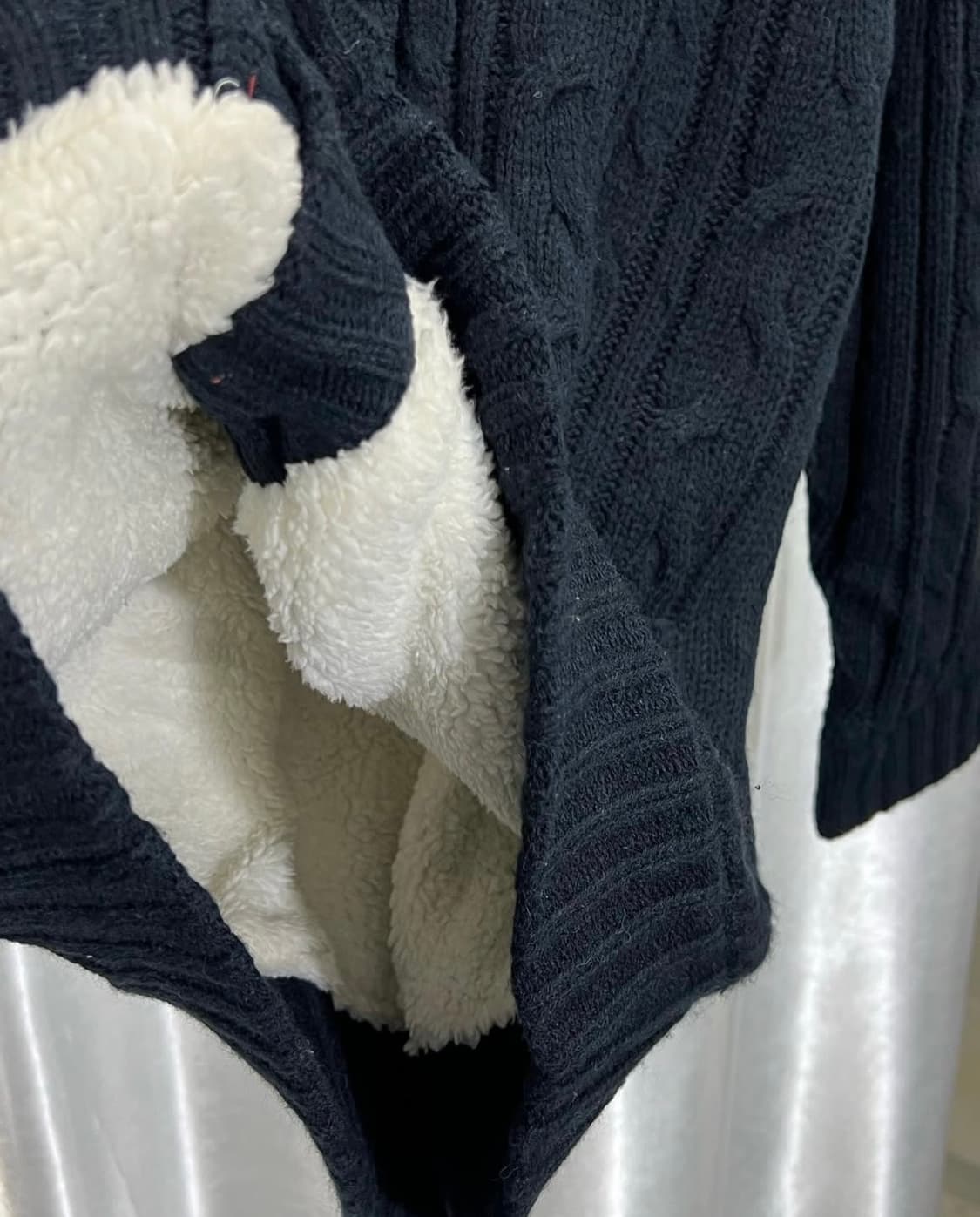 빈티지 퍼 후드 가디건 - navy 상품이미지4