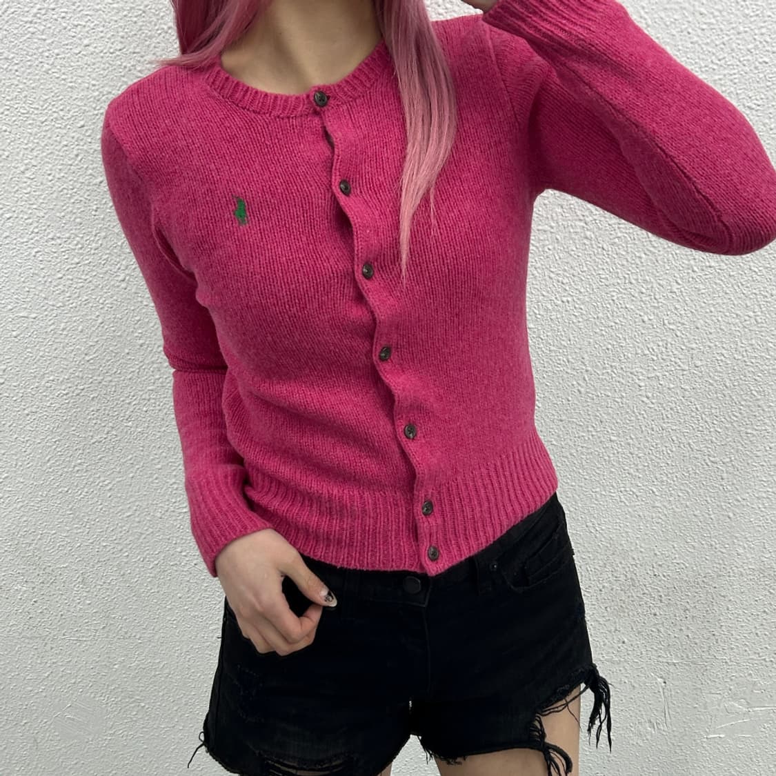 폴로 랄프로렌 그린포니 핑크 버튼 니트 가디건 XL 상품이미지1