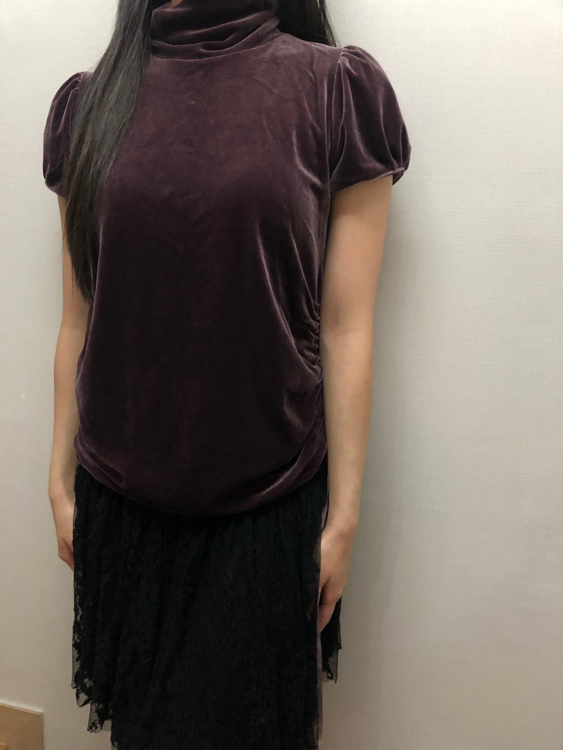 빈티지 바이올렛 셔링 벨벳 탑 상품이미지5