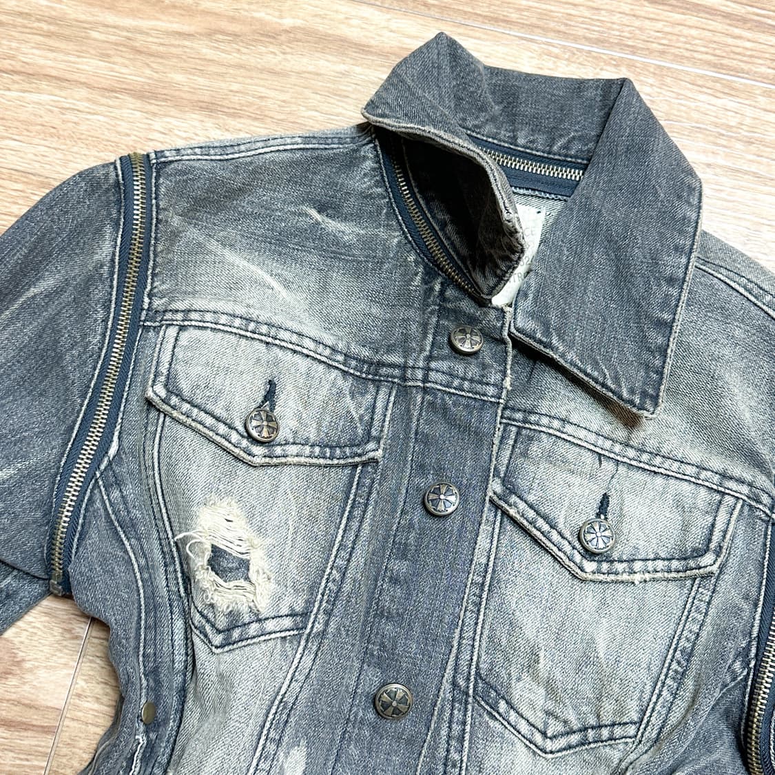 빈티지 워싱 청자켓 코이세이오깔 고딕 긱시크 오네갸루 페어리 그런지 고스 상품이미지2
