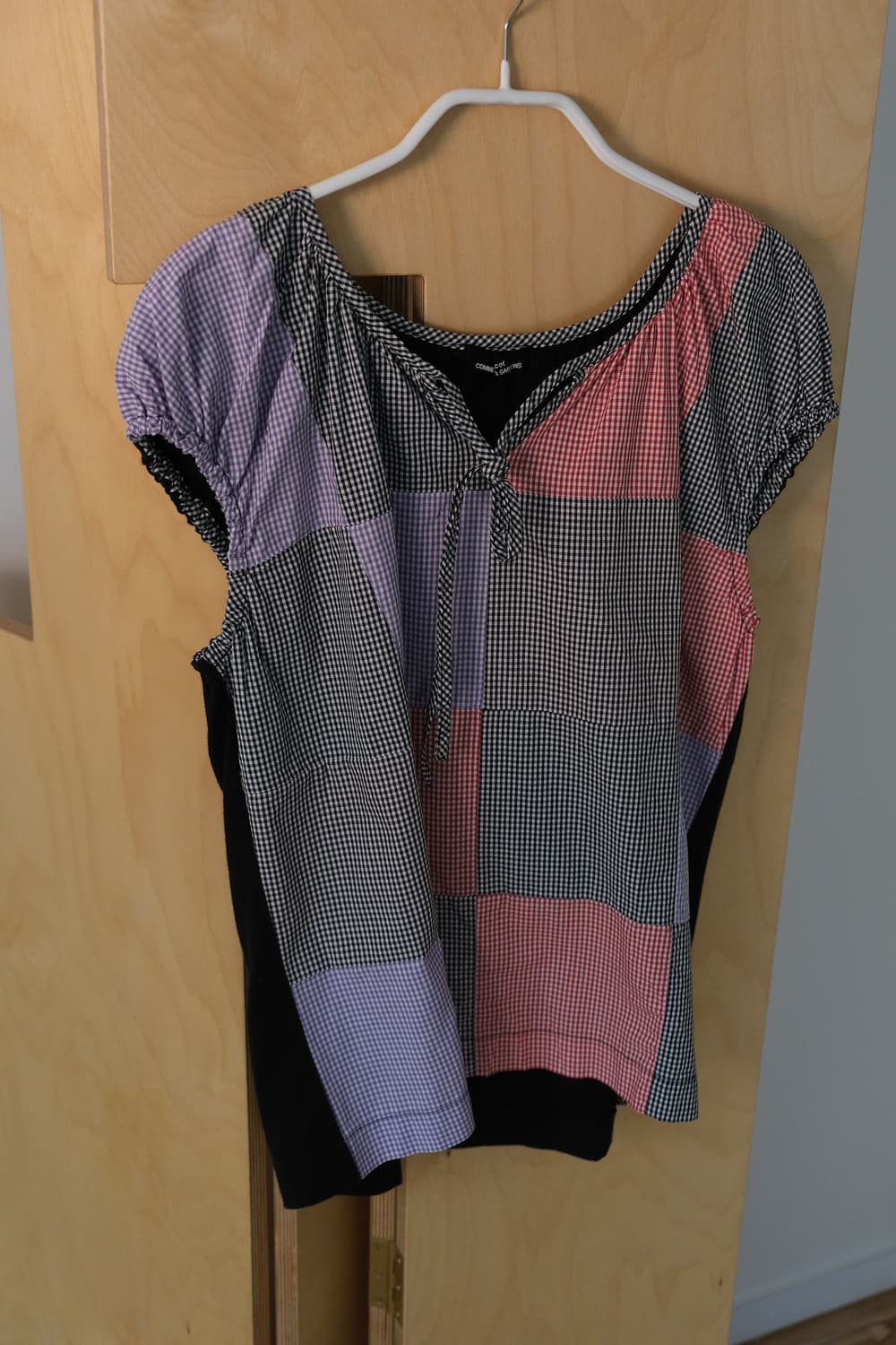 2002 Gingham Patchwork Tie Neck Top 상품이미지4