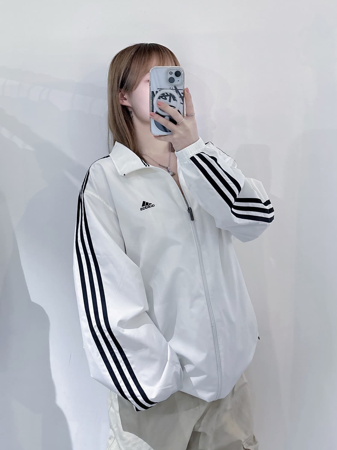 아디다스 00‘s 화이트 스몰로고 삼선 바람막이 상품이미지1