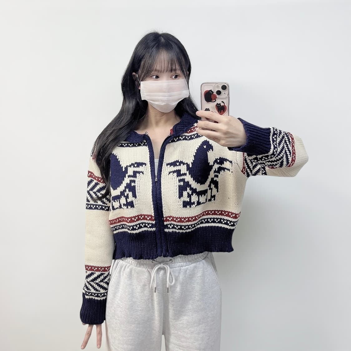 G&G 아메리칸 빈티지 노르딕 코위찬 크롭 니트집업 상품이미지1