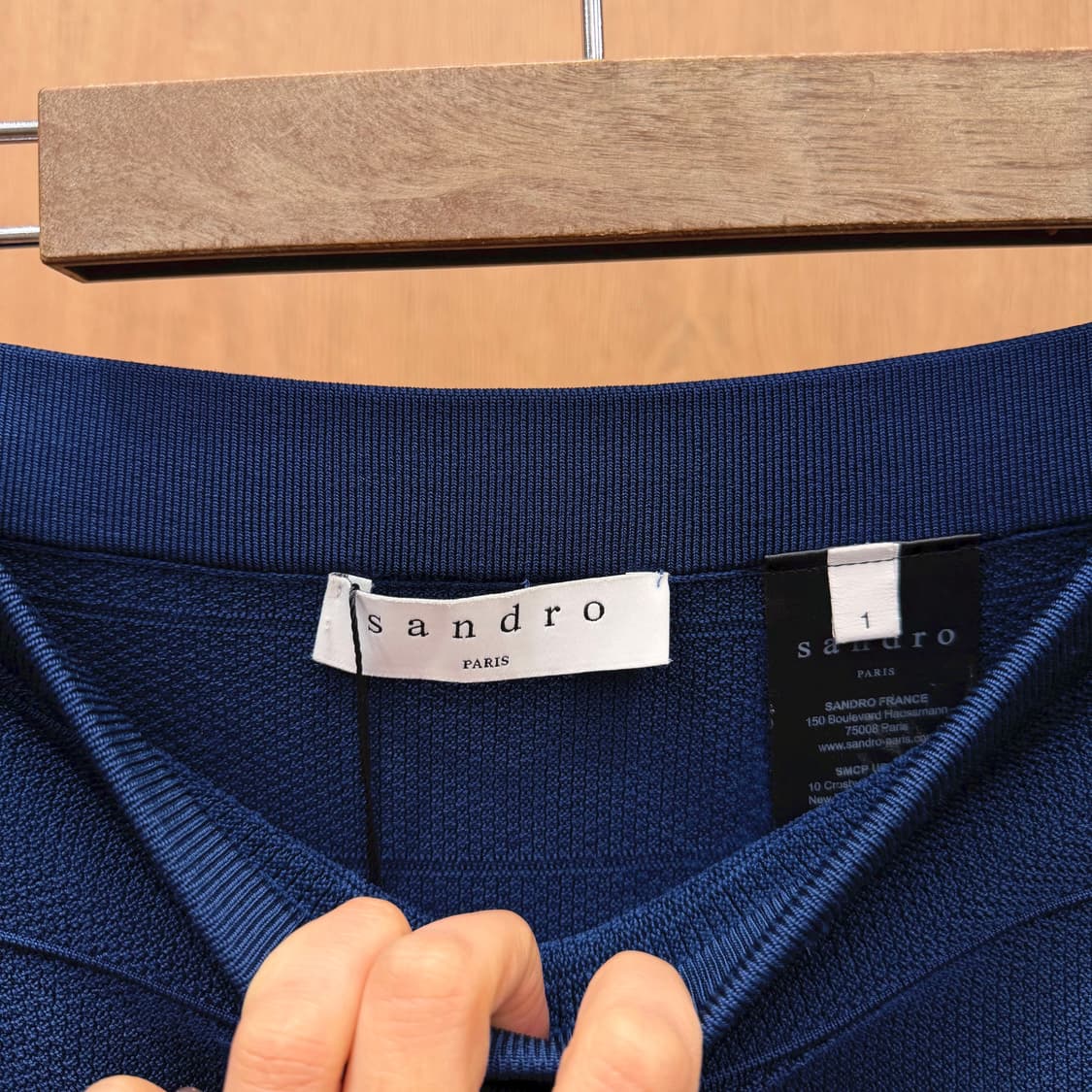 산드로 밴딩 니트 미디 스커트 밑단 시스루 레이어드 프릴 디테일 네이비 상품이미지7