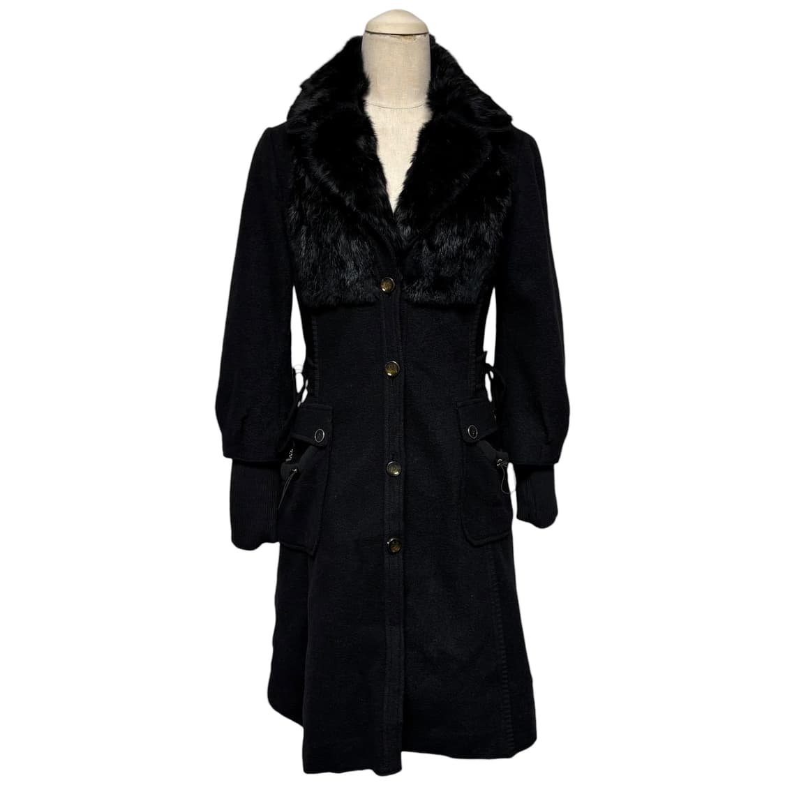 3742 블랙 울혼방 토끼털 롱코트 상품이미지1