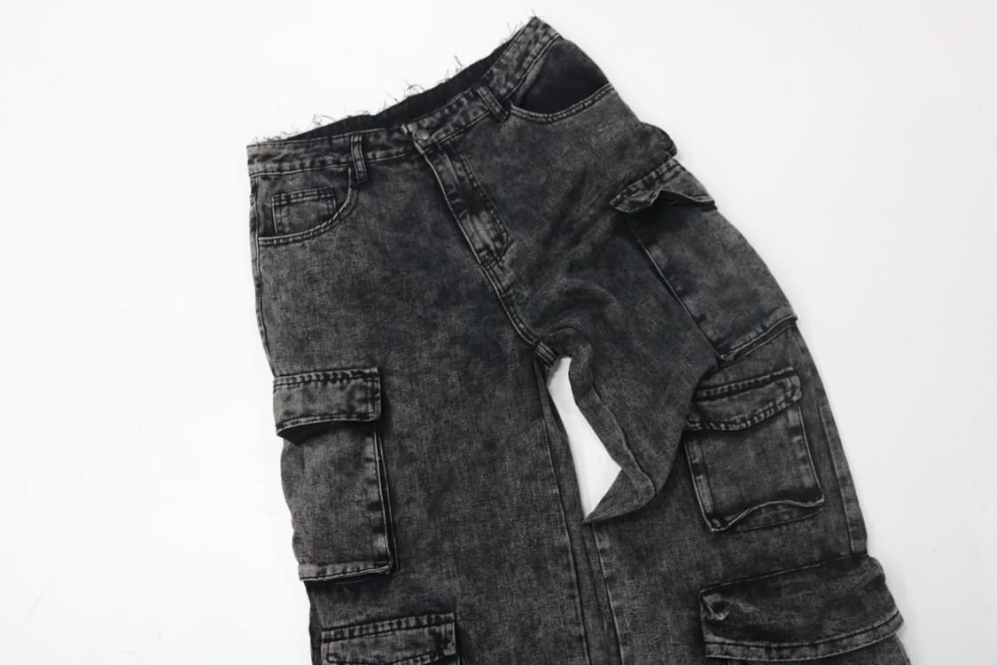 빈티지 블랙 워싱 컷오프 멀티 포켓 카고 데님 팬츠 상품이미지3