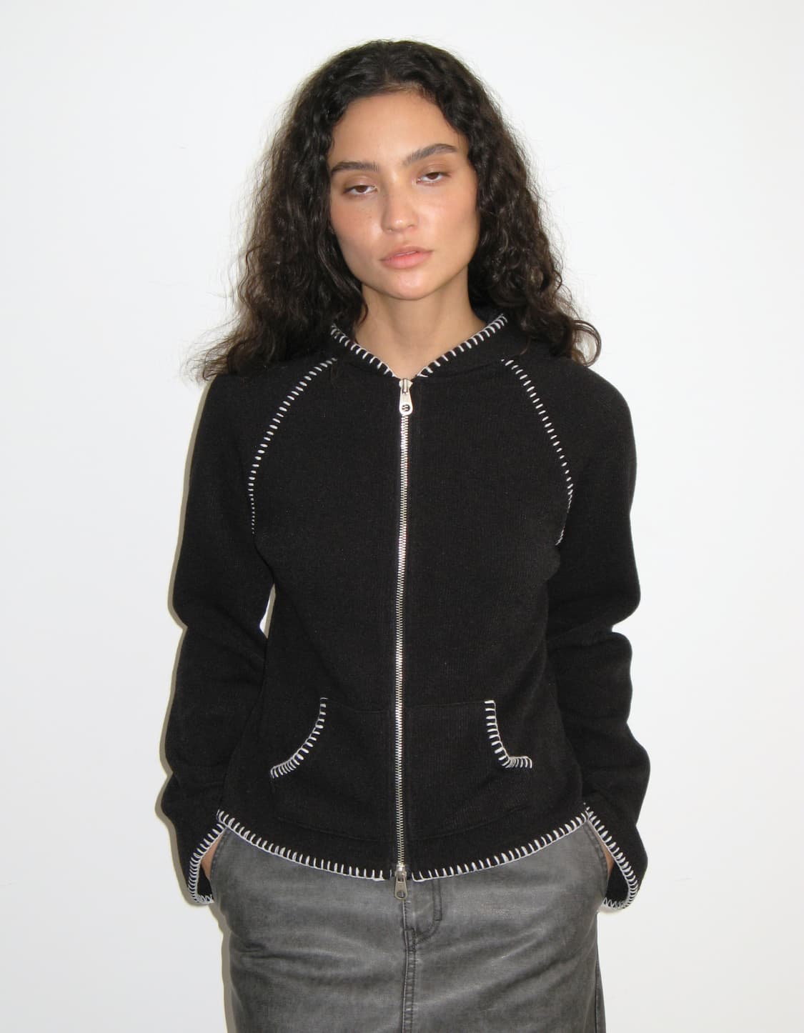 BOHO STITCH HOODED JACKET, BLACK 상품이미지3