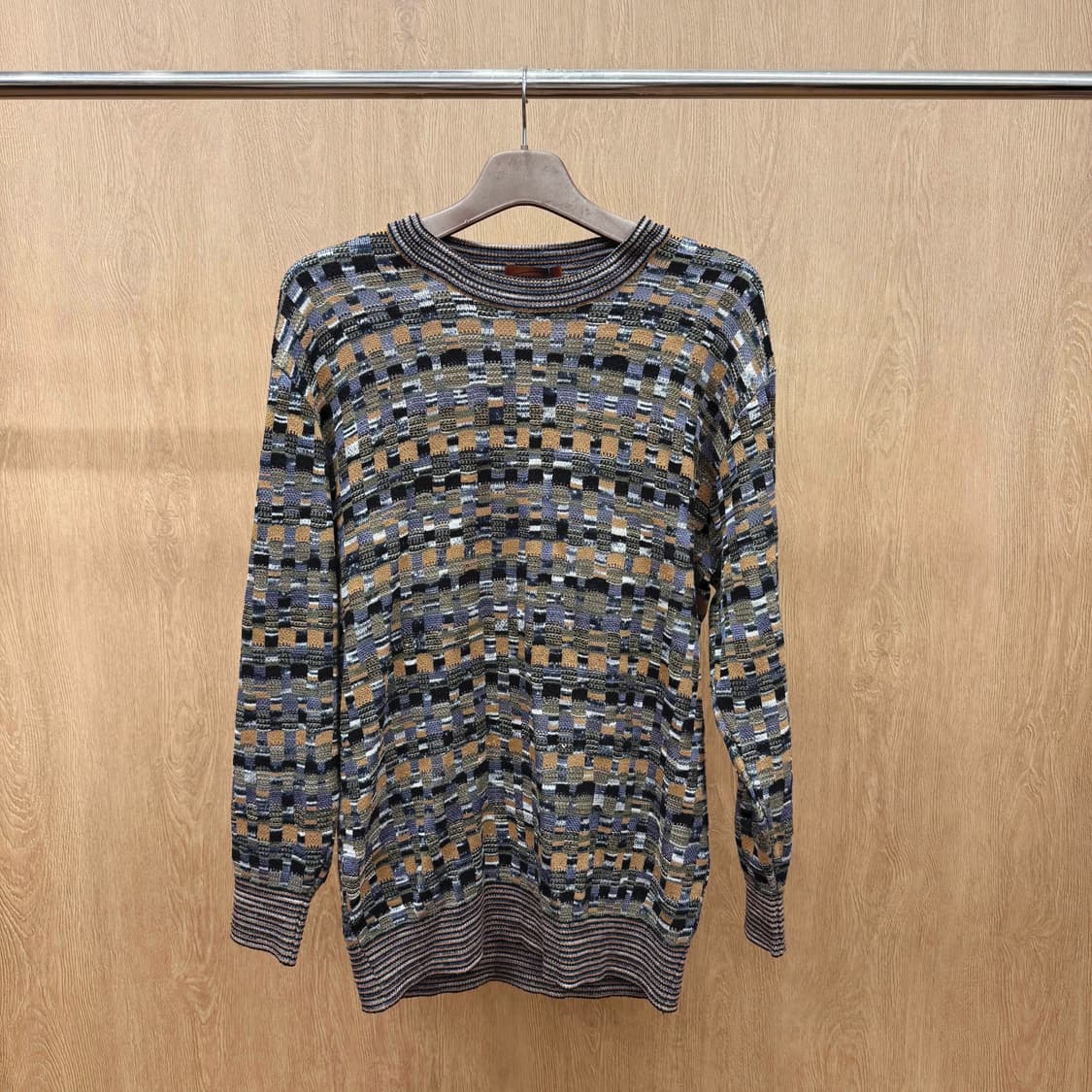 미쏘니 패턴 라운드넥 니트 긴팔 자카드 짜임 루즈핏 멀티컬러 상품이미지2