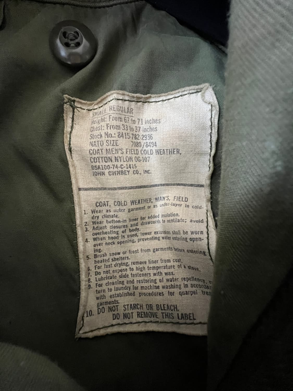 74년 John Ownbey M65 OG 필드자켓 상품이미지4